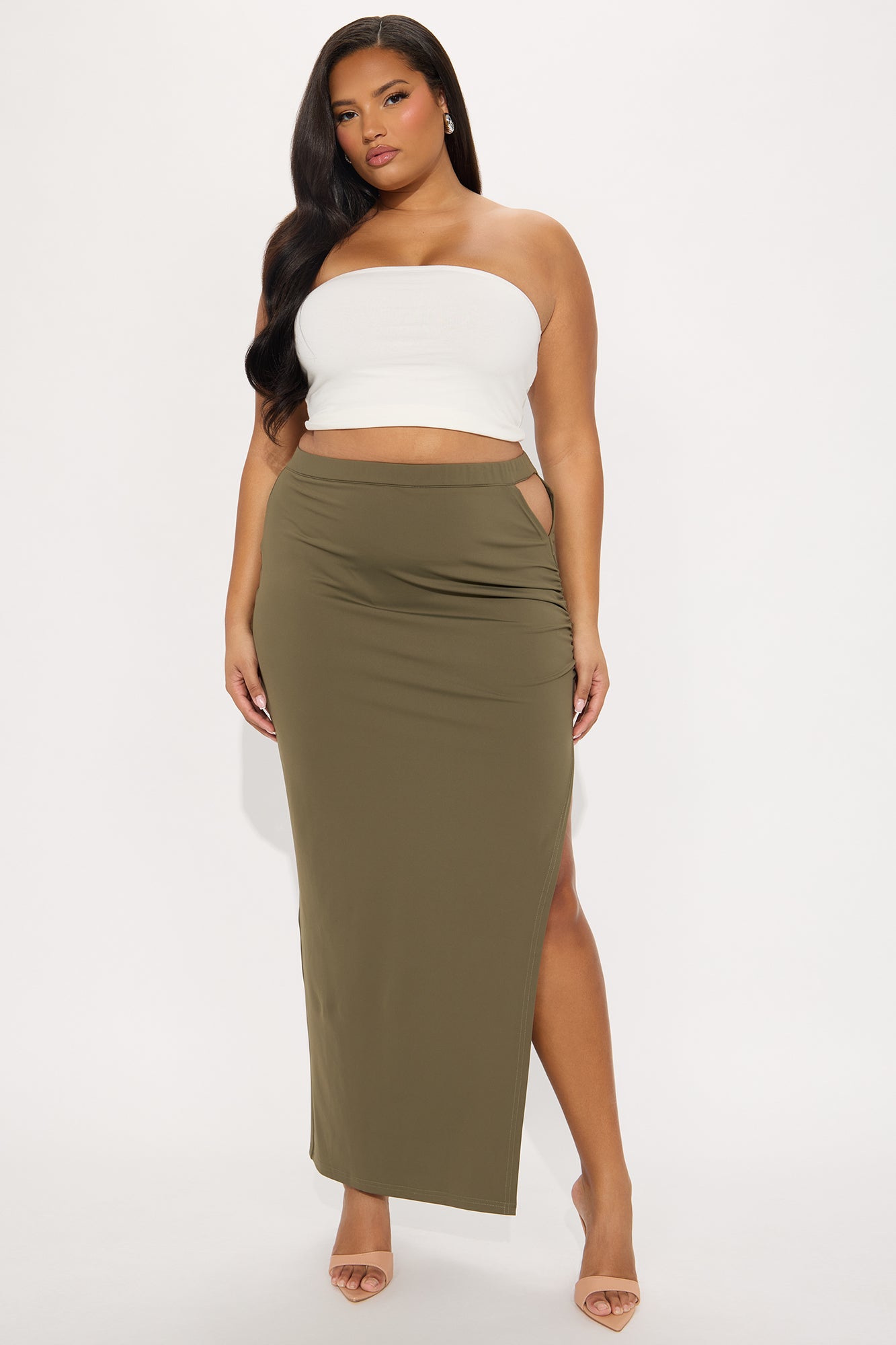 Follow My Lead Side Slit Maxi Skirt - Olive 