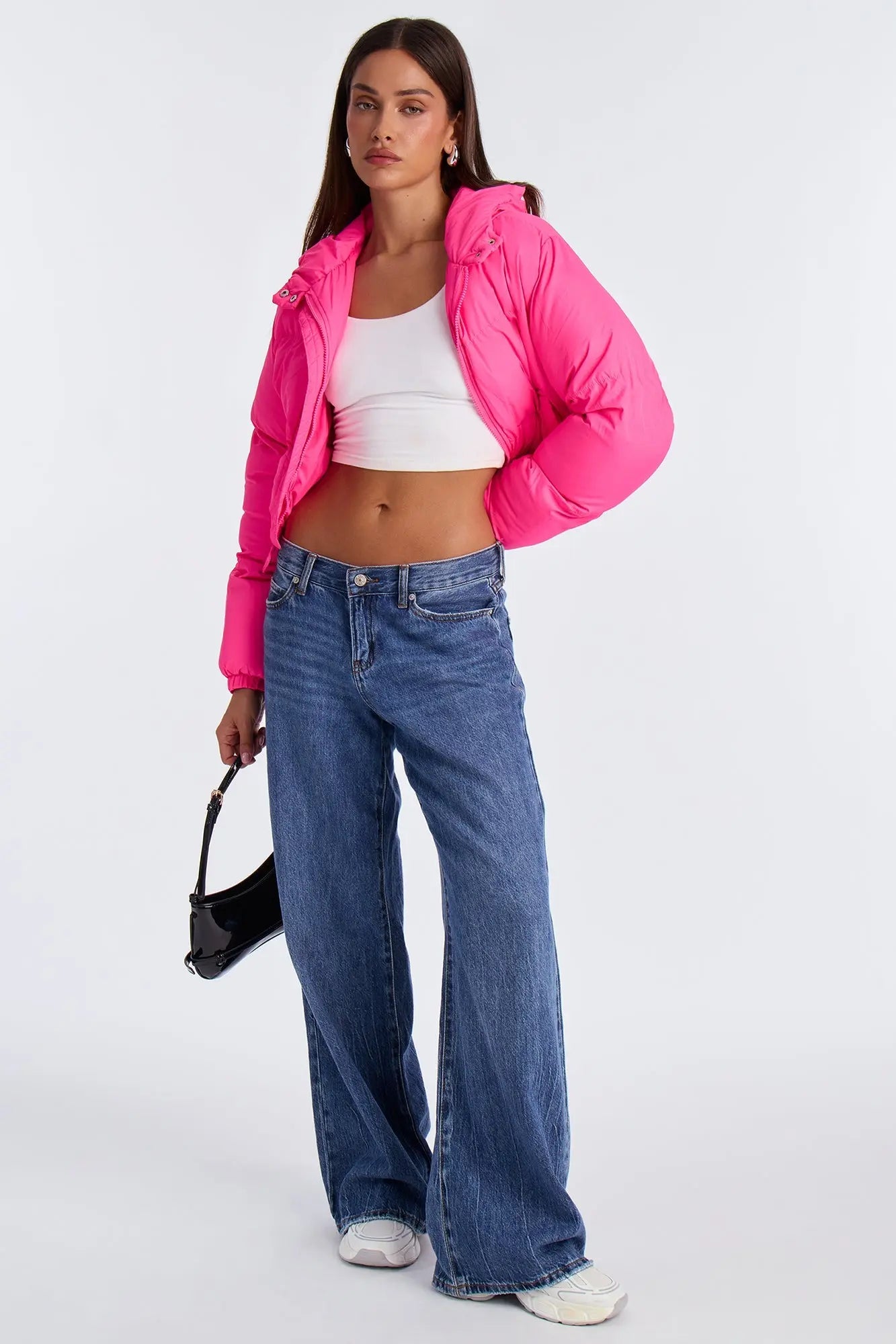 Dakota Cropped Hooded Puffer Jacket - Hot Pink 