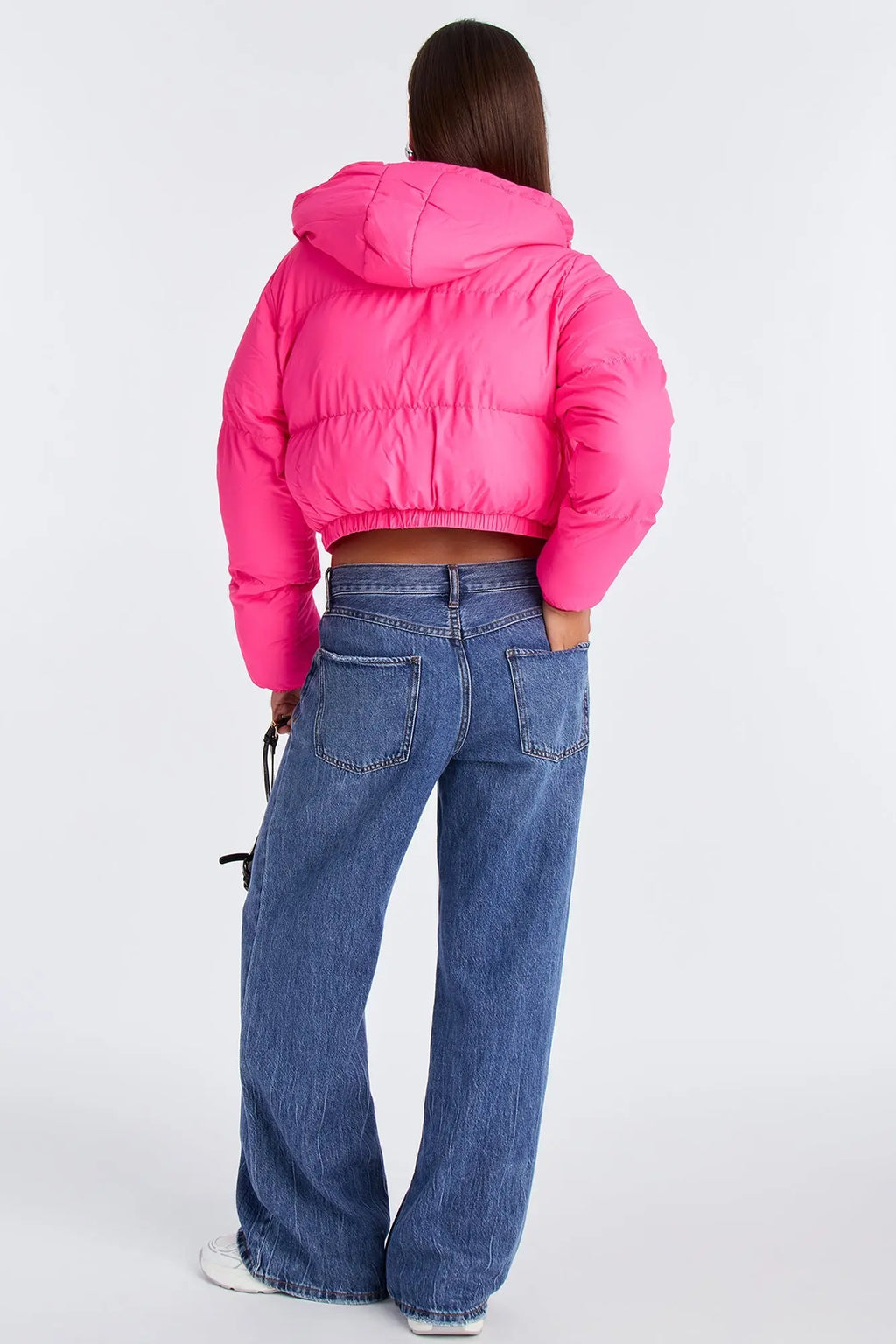 Dakota Cropped Hooded Puffer Jacket - Hot Pink 