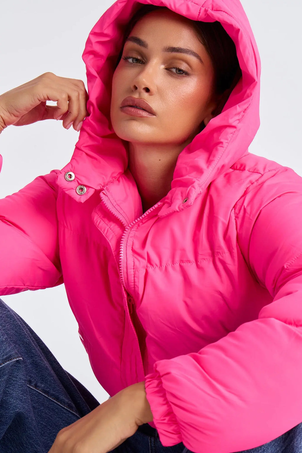 Dakota Cropped Hooded Puffer Jacket - Hot Pink 