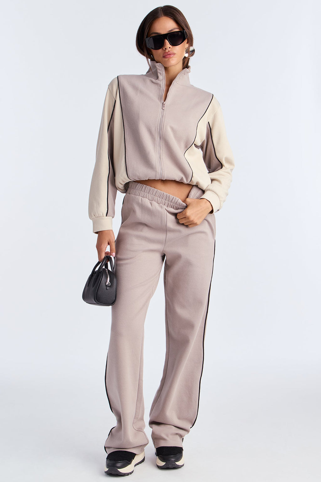 Set The Pace Ponte Track Pant Set - Taupe