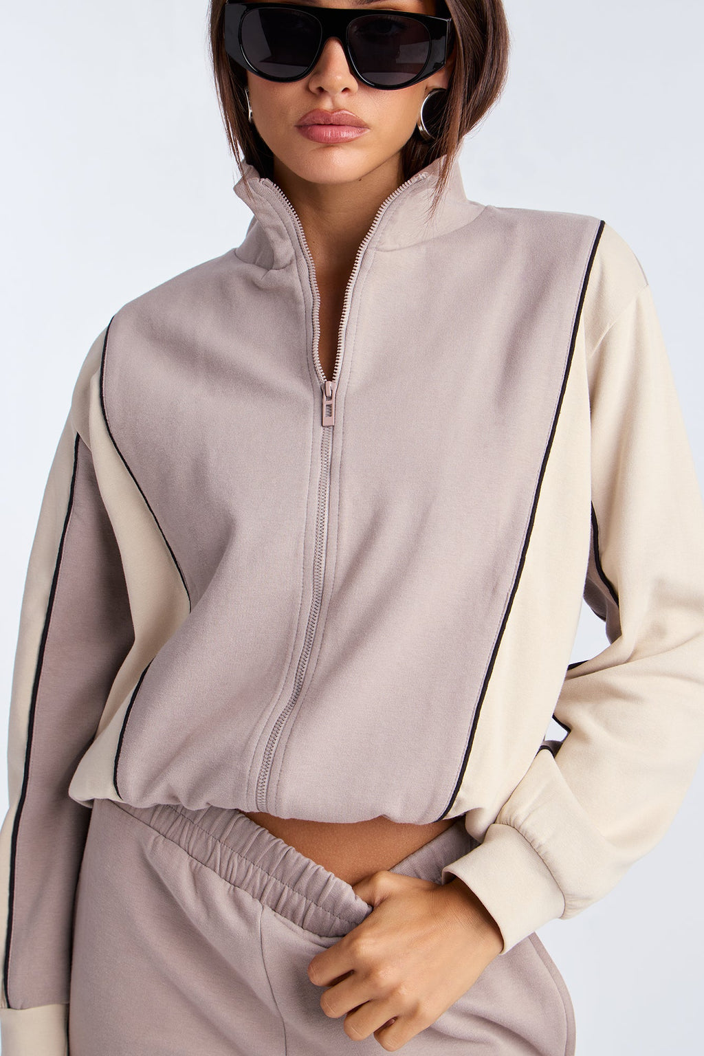 Set The Pace Ponte Track Pant Set - Taupe