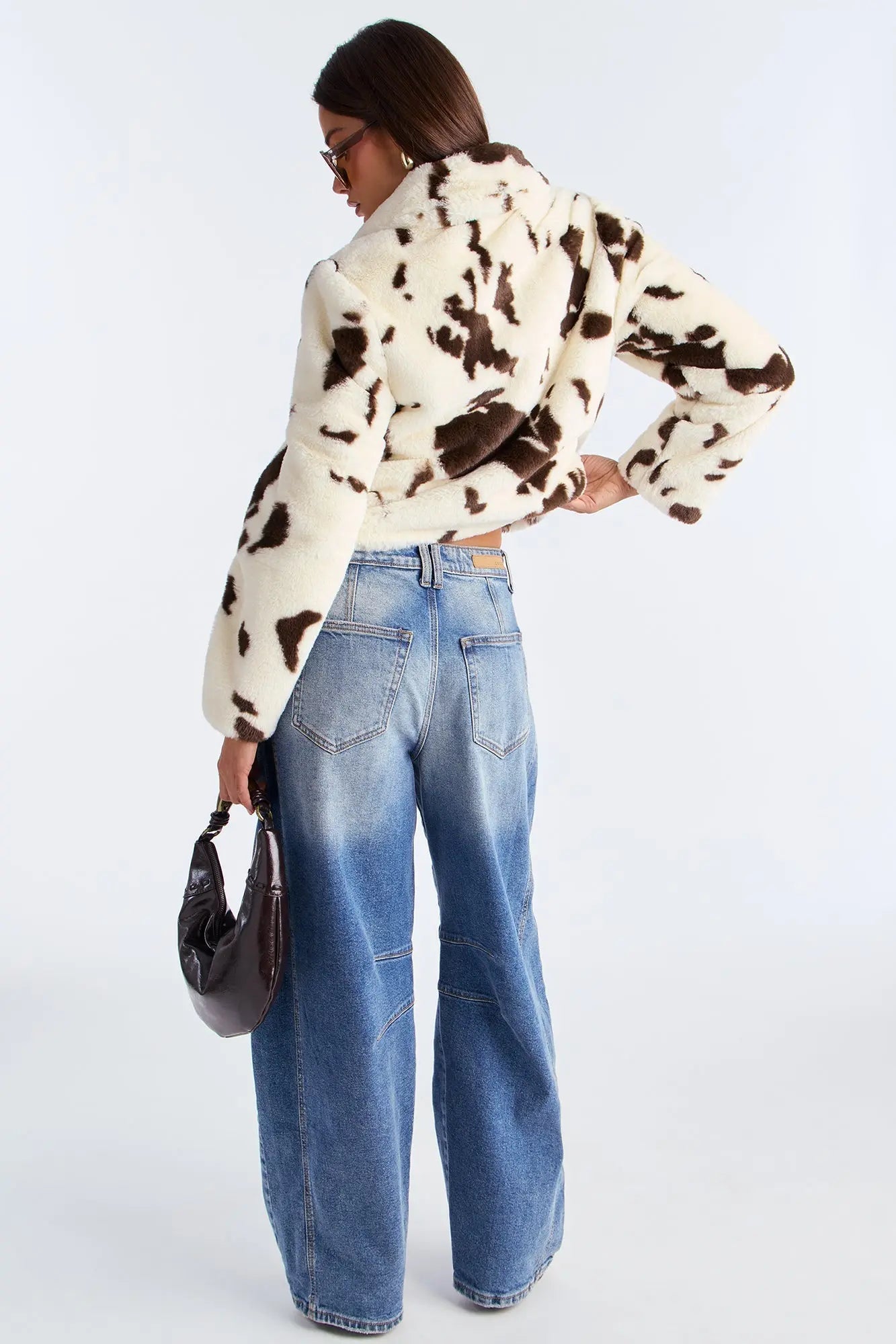 Nashville Nights Cow Print Faux Fur Coat - Brown/combo 
