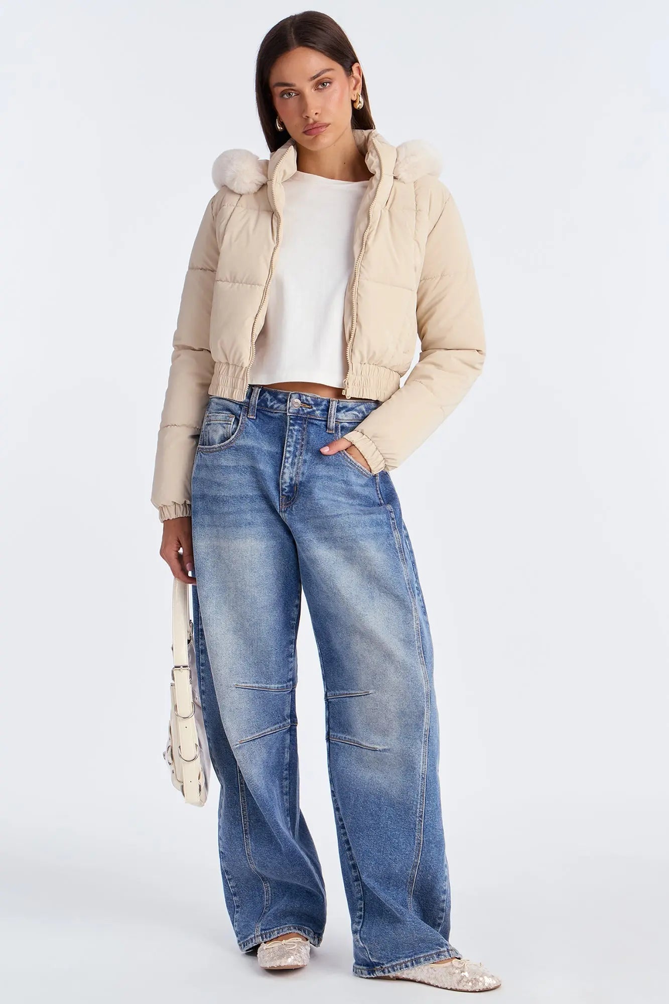 Urban Pulse Fur Hood Puffer Jacket - Cream 