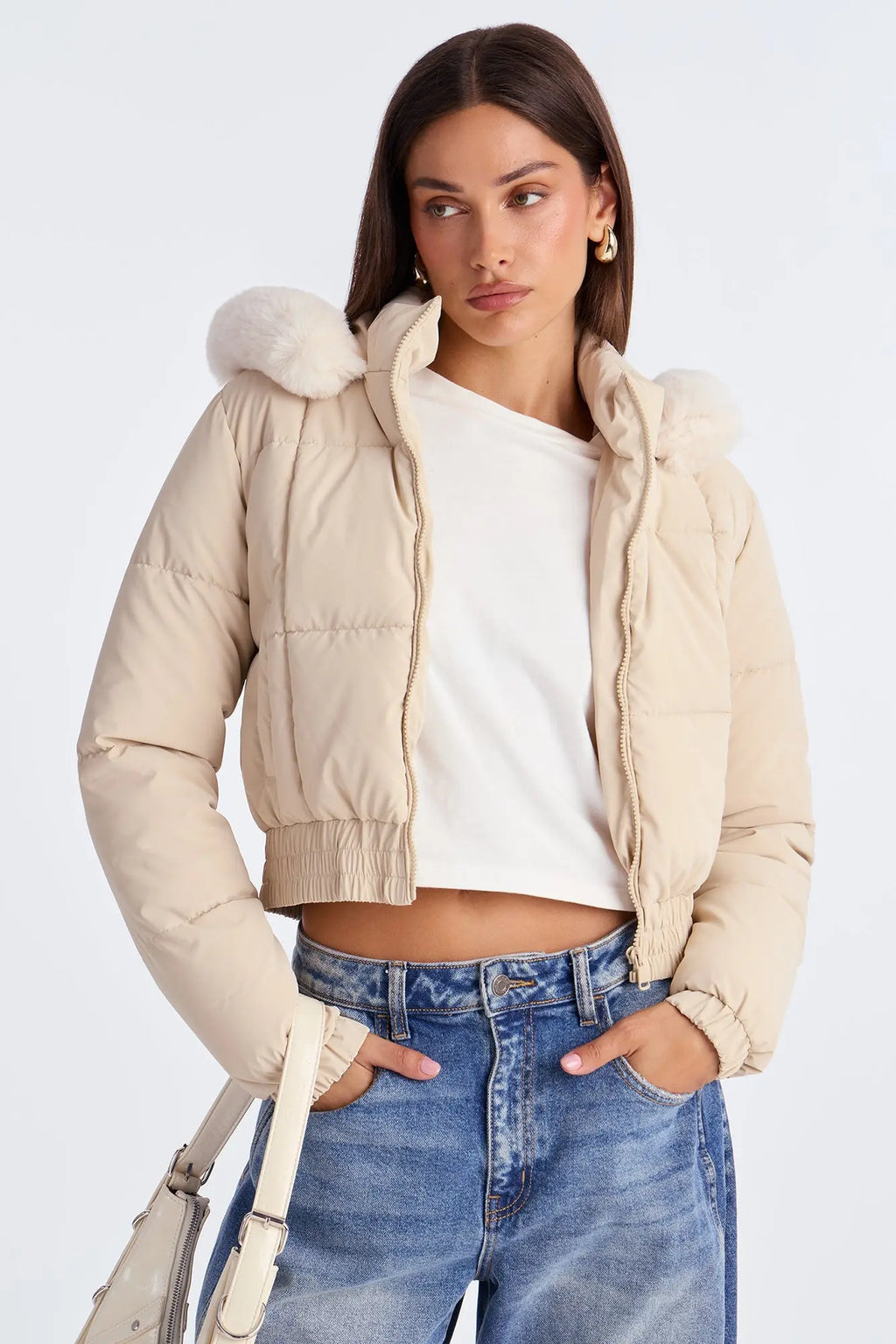 Urban Pulse Fur Hood Puffer Jacket - Cream 
