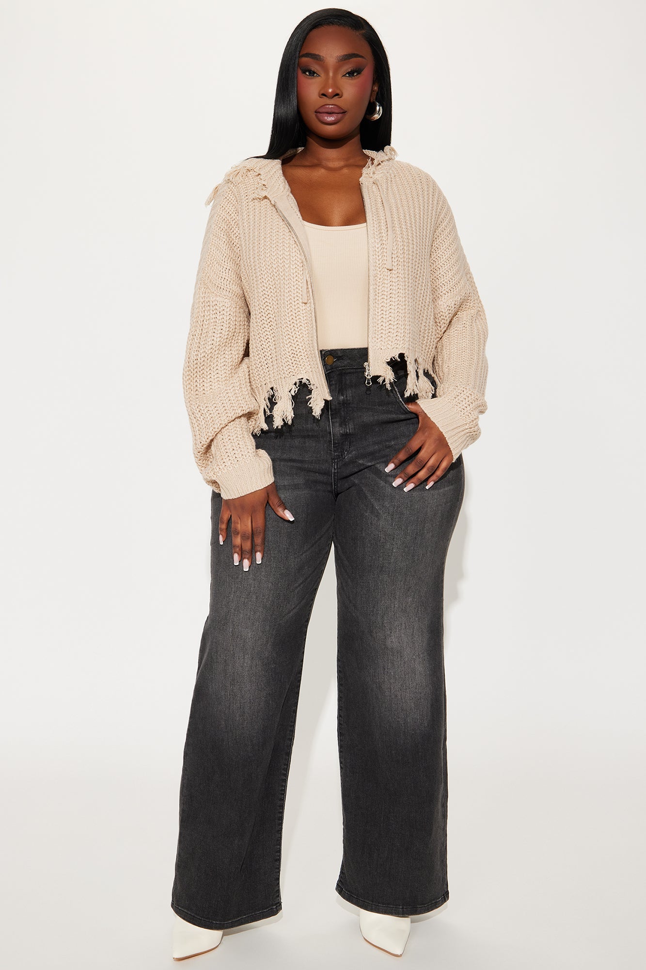 Emery Distressed Cropped Cardigan Sweater - Oatmeal