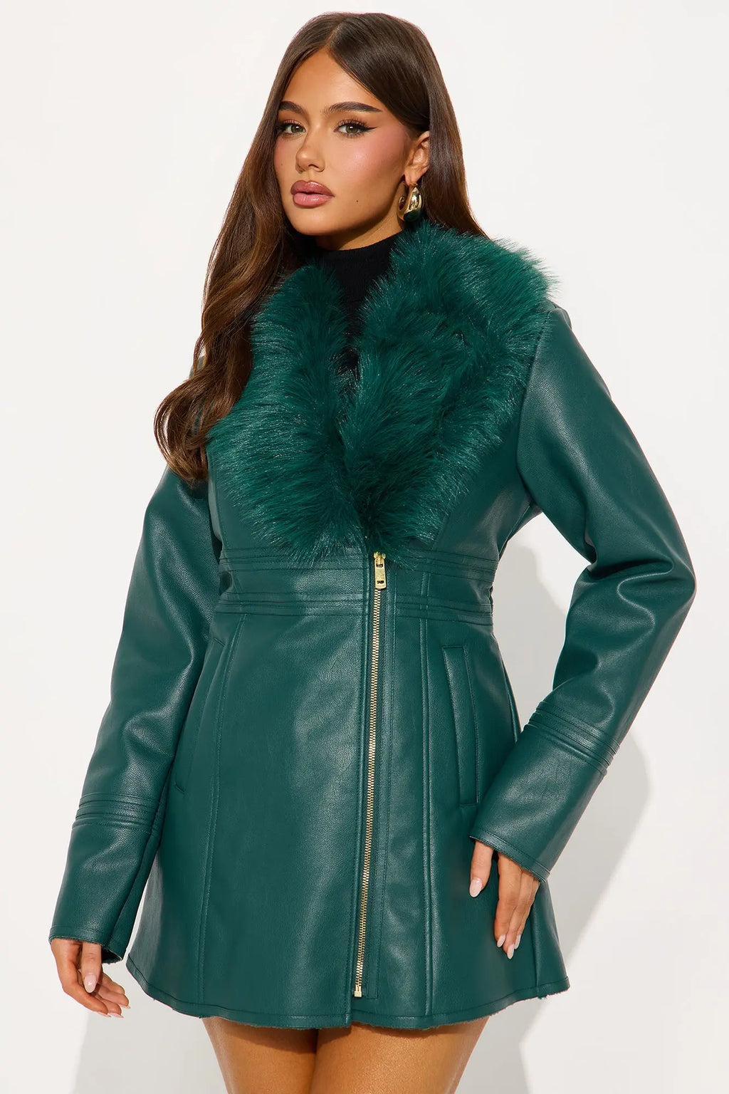 After Hour Faux Leather Coat - Hunter 