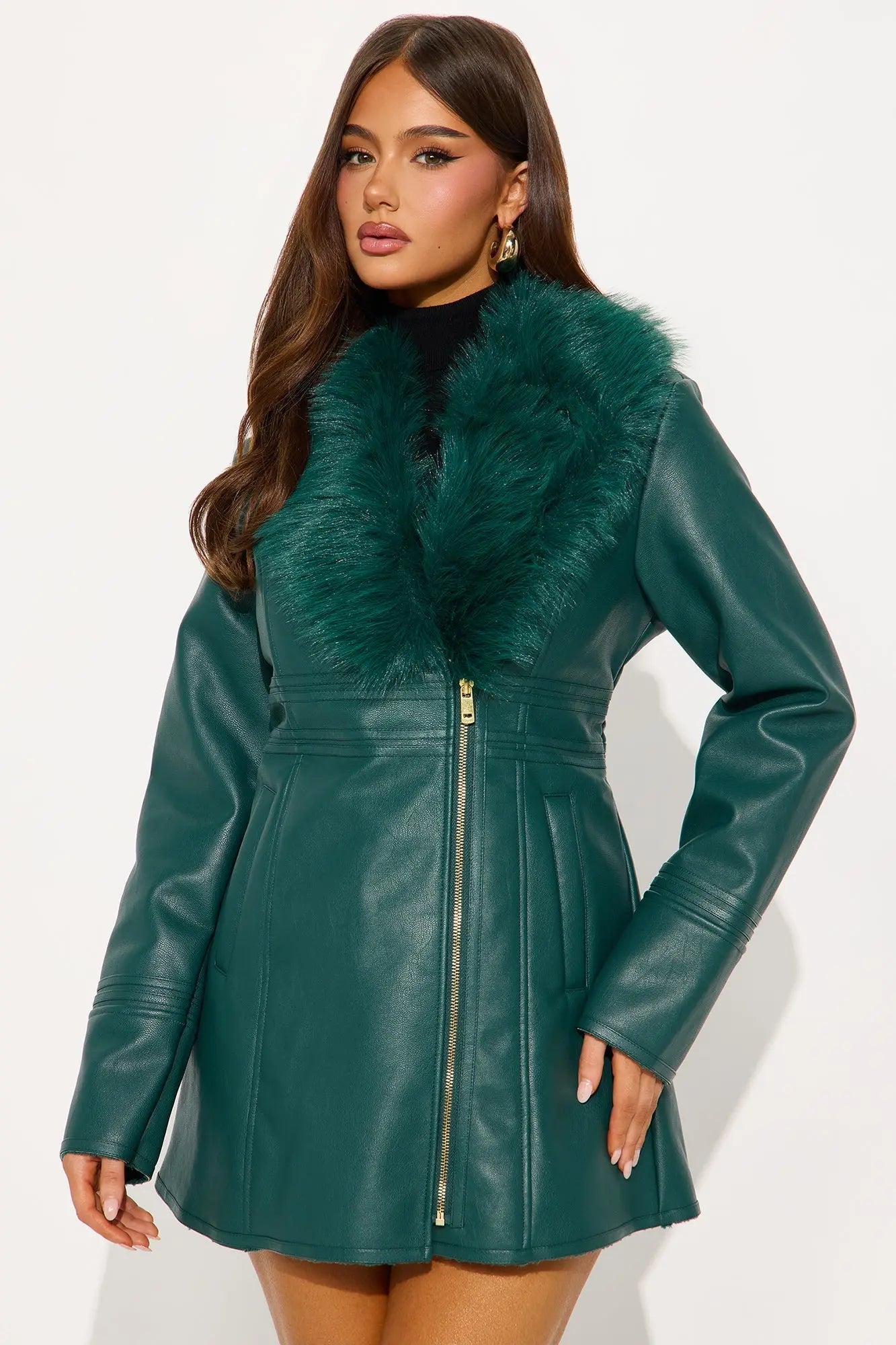 After Hour Faux Leather Coat - Hunter 