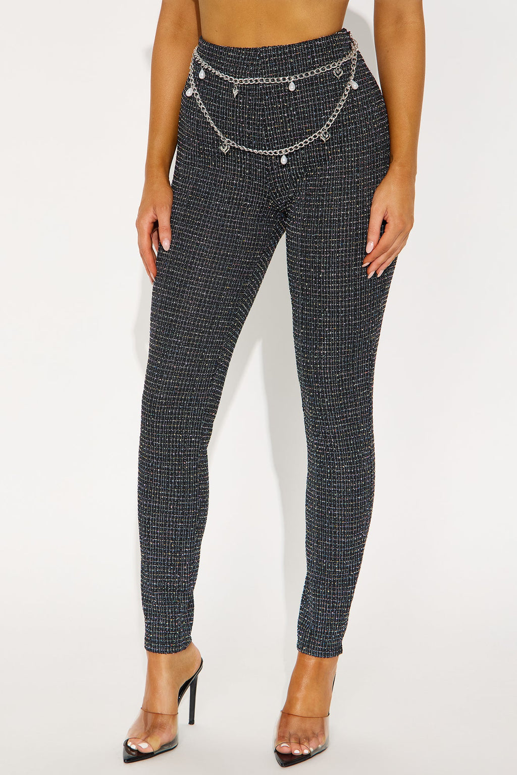 Here For The Tea Tweed Skinny Chain Pant - Black/combo 