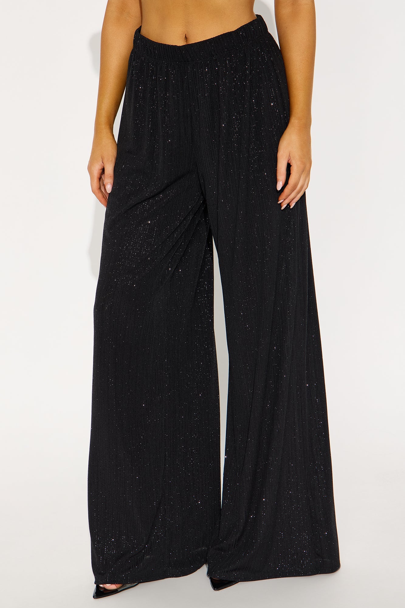 Glow Under Pressure Lurex Wide Leg Pant 32″ - Black 
