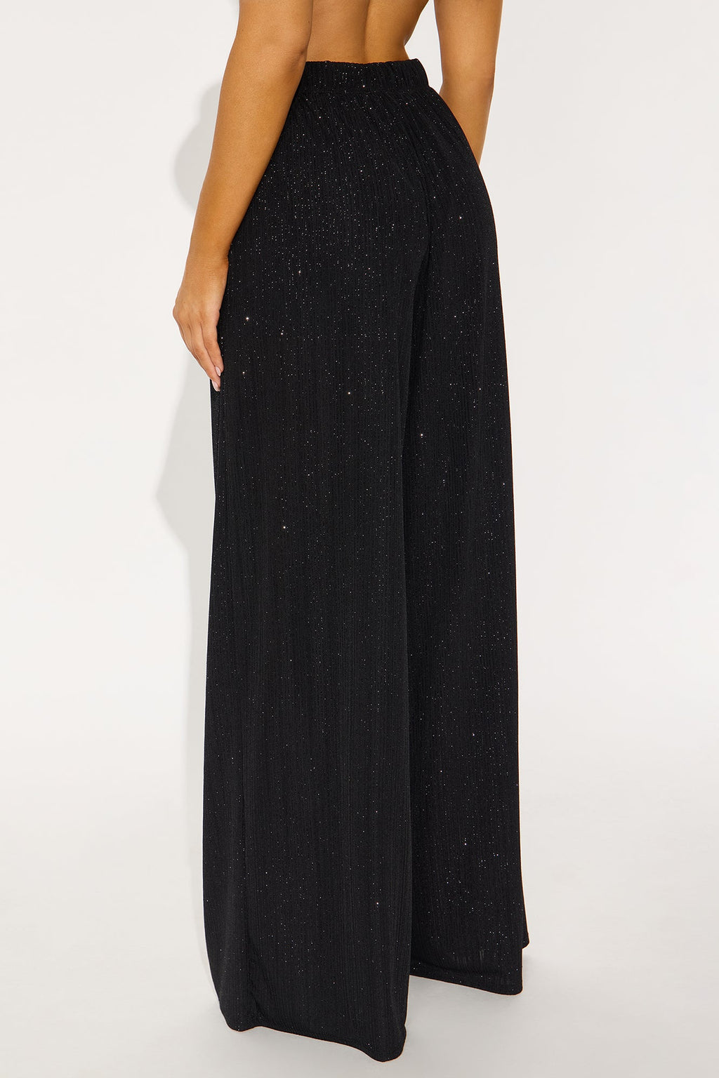 Glow Under Pressure Lurex Wide Leg Pant 32″ - Black 