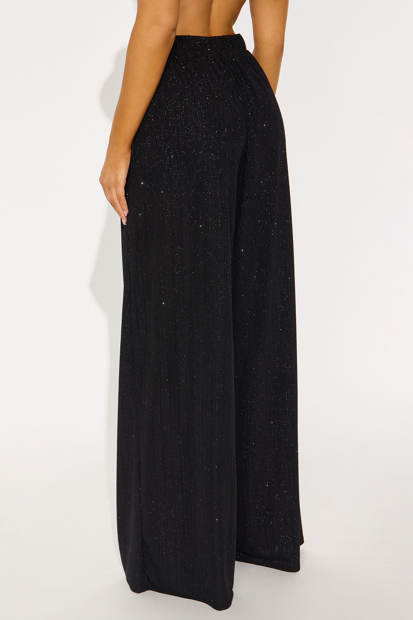 Glow Under Pressure Lurex Wide Leg Pant 32″ - Black 