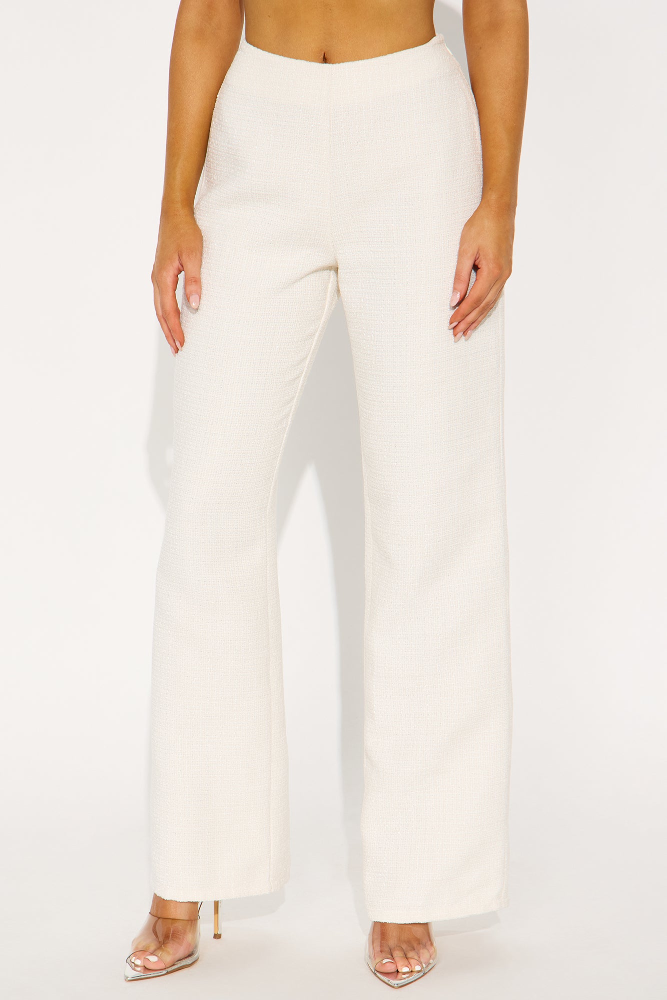 Editors Pick High Rise Tweed Wide Leg Trouser Pant 33 - Cream 