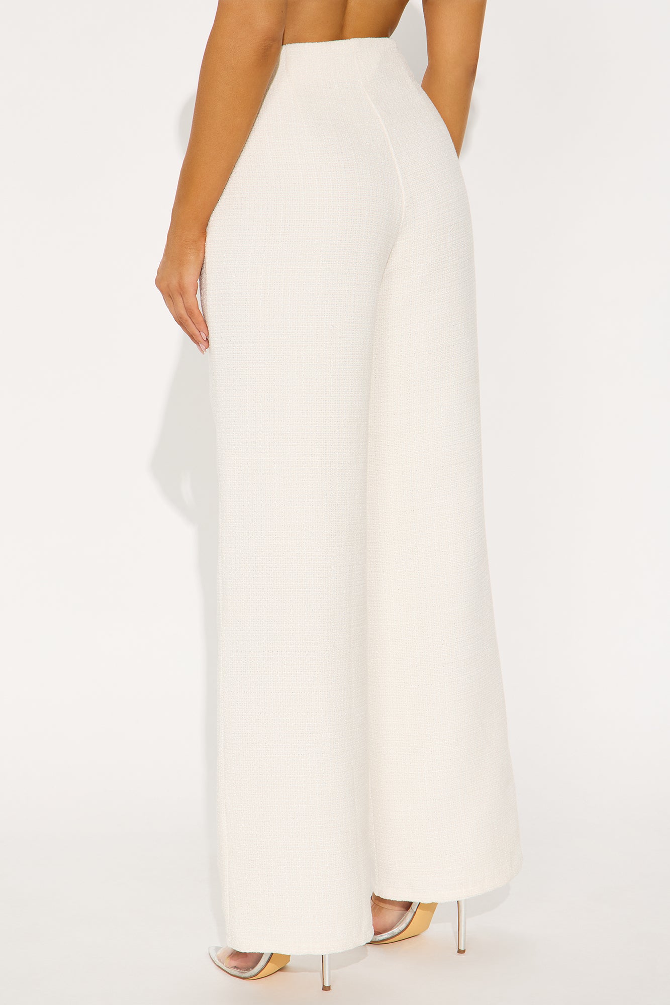 Editors Pick High Rise Tweed Wide Leg Trouser Pant 33 - Cream 
