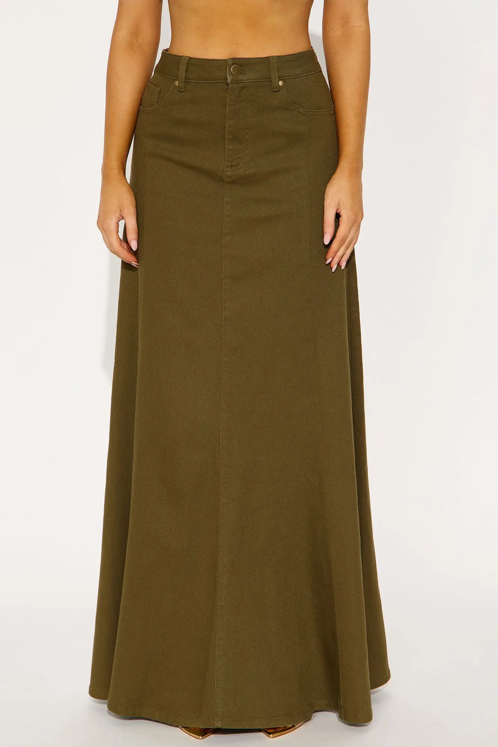 Make You Stay Twill Maxi Skirt - Olive 