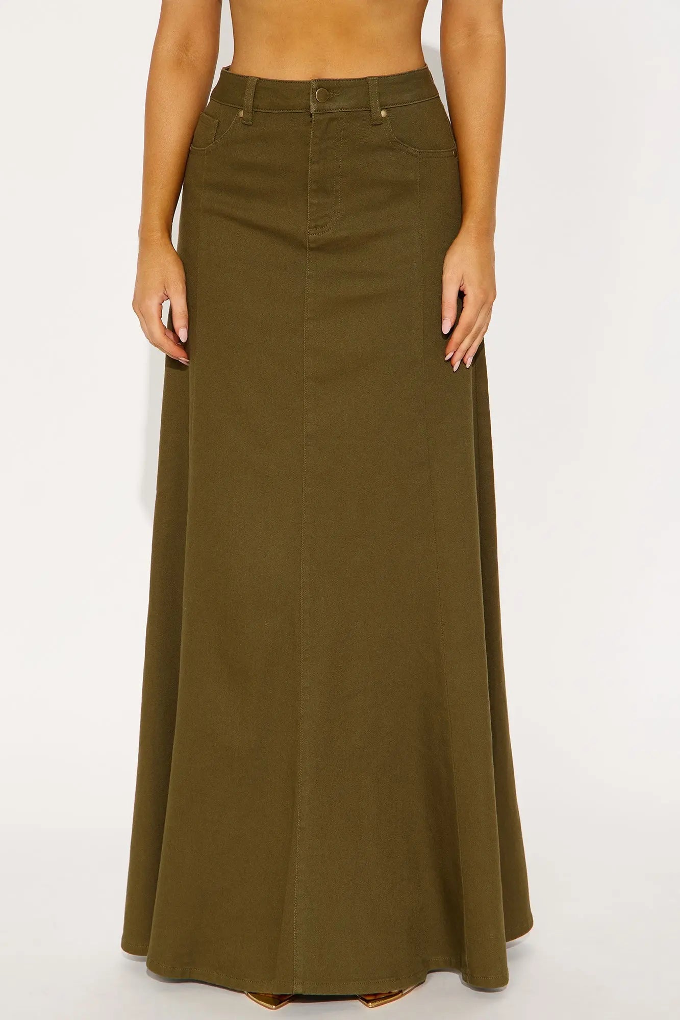 Make You Stay Twill Maxi Skirt - Olive 