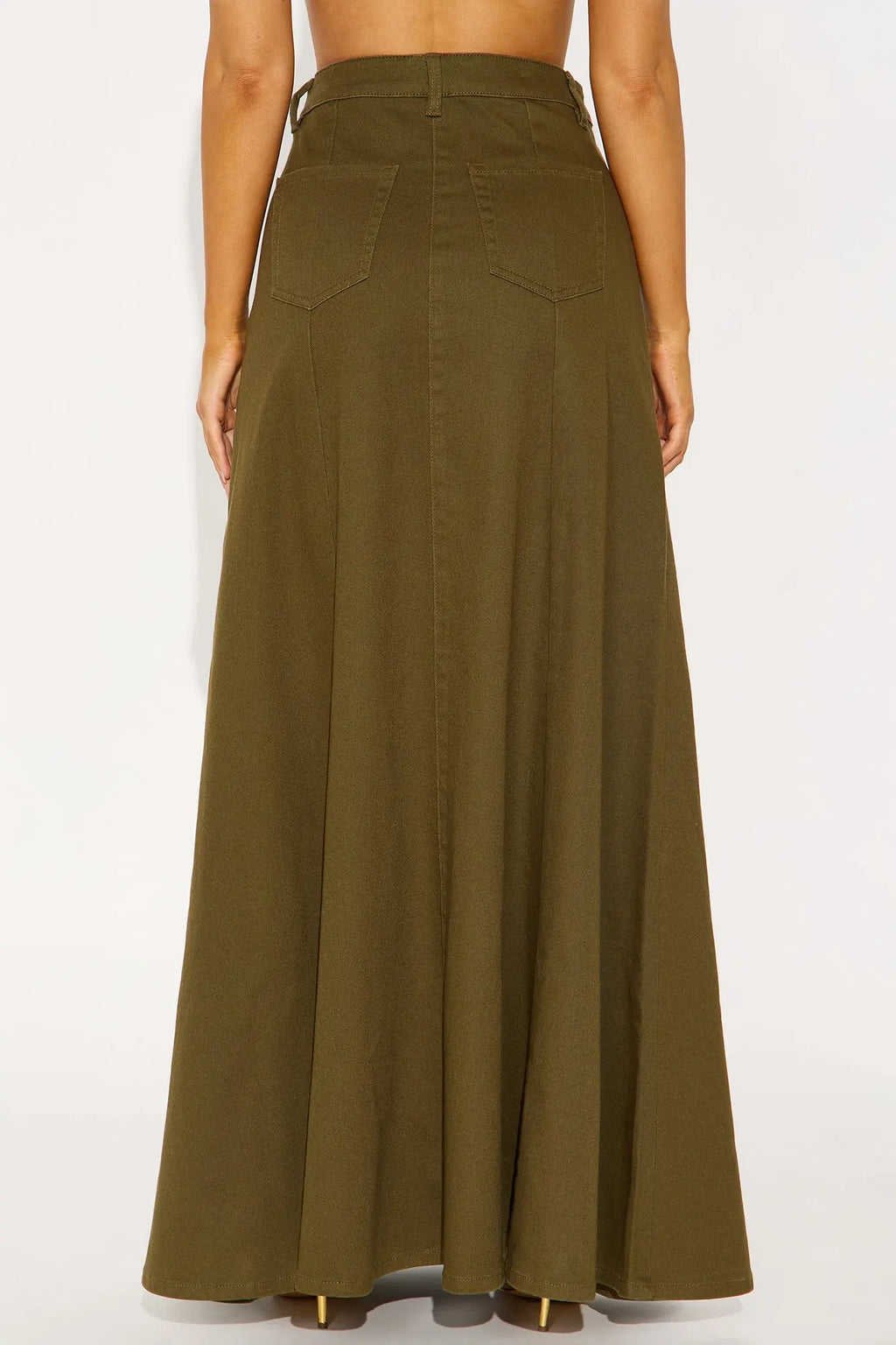Make You Stay Twill Maxi Skirt - Olive 
