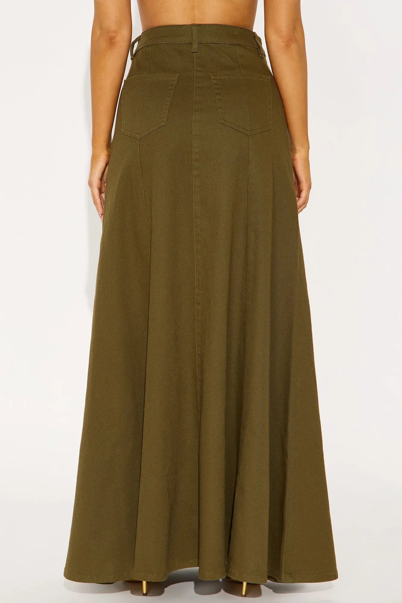 Make You Stay Twill Maxi Skirt - Olive 