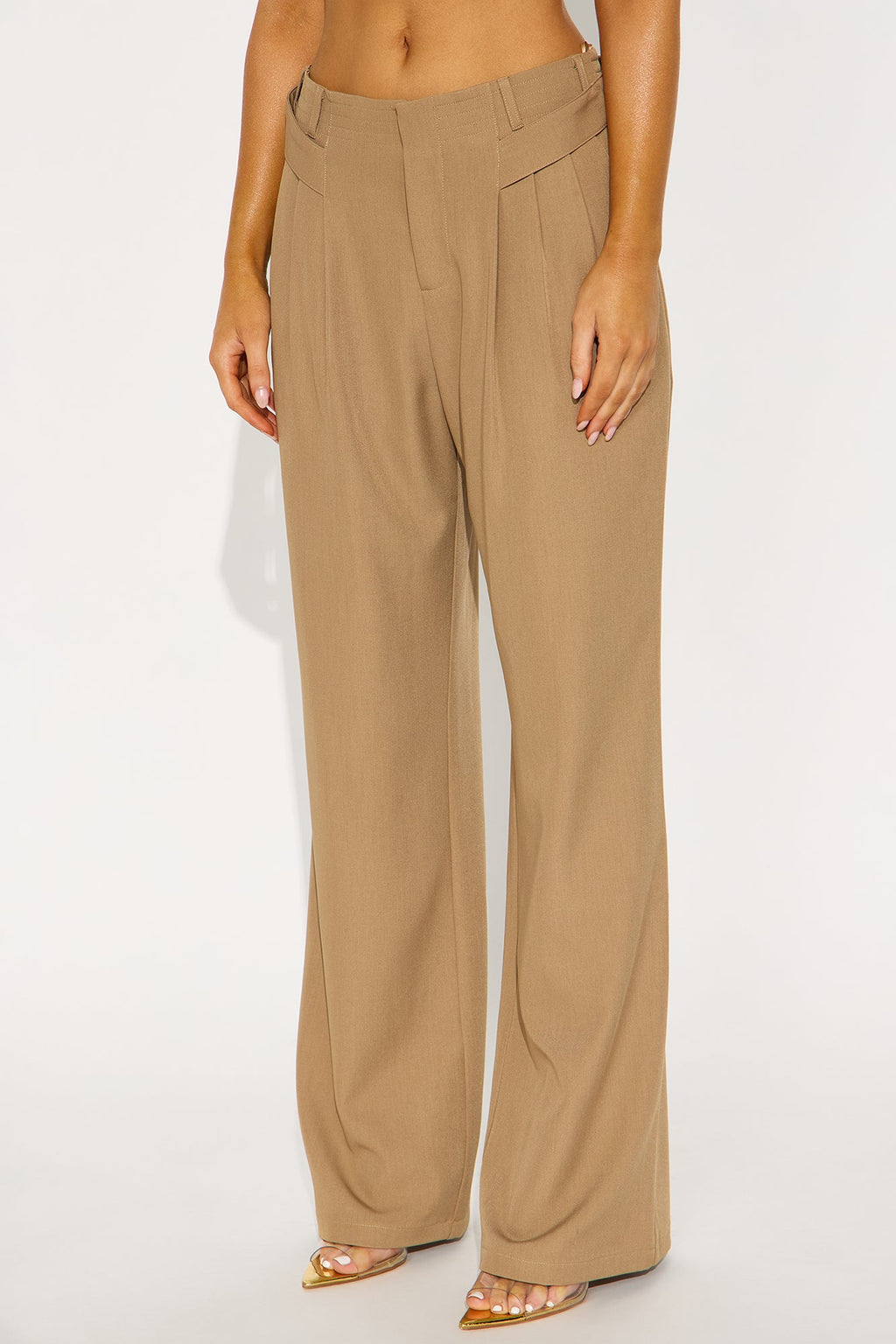 Business Plan Pleated Wide Leg Trouser Pant 32″ - Khaki 