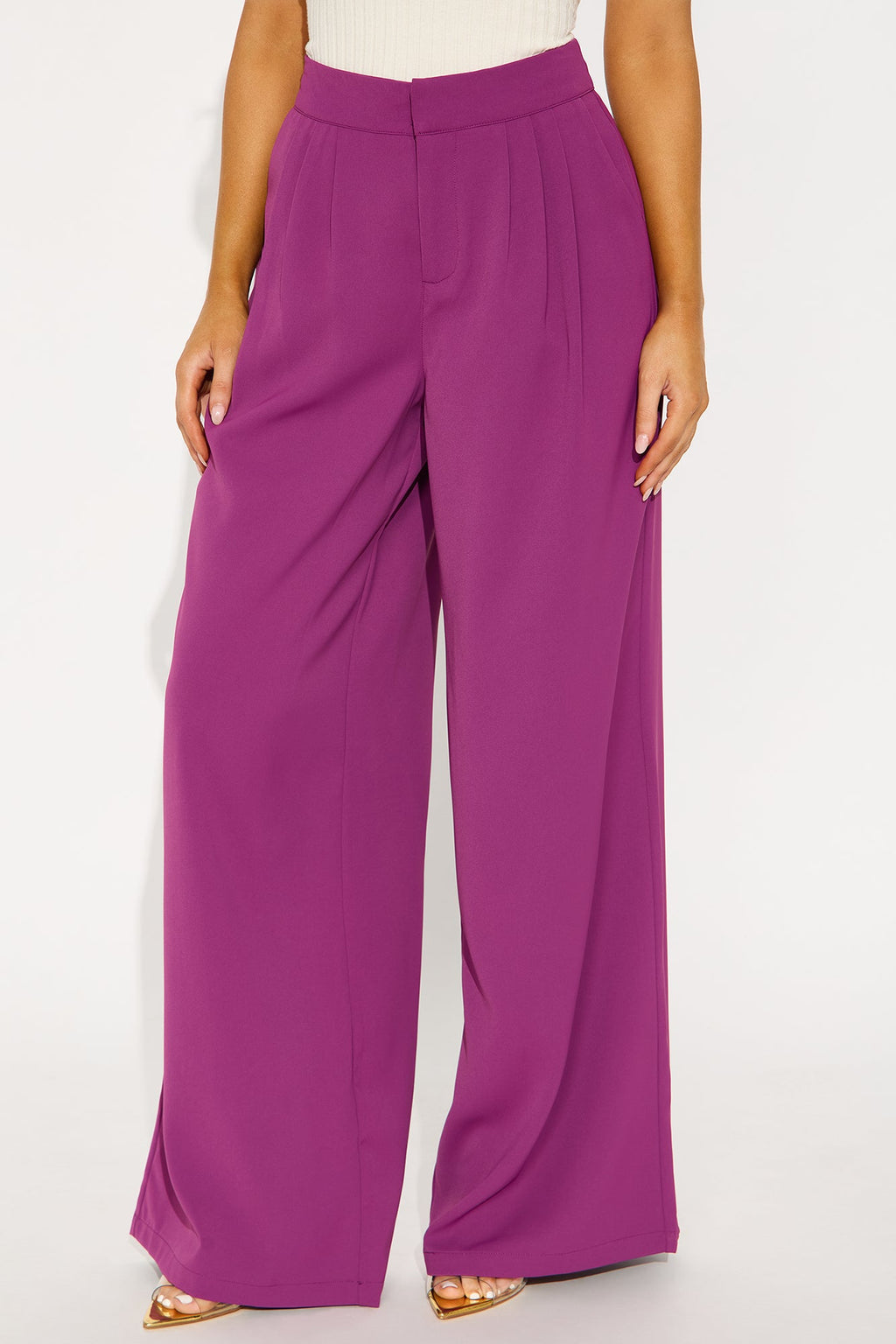 Candice Pleated Wide Leg Trouser Pant 33″ - Raspberry 