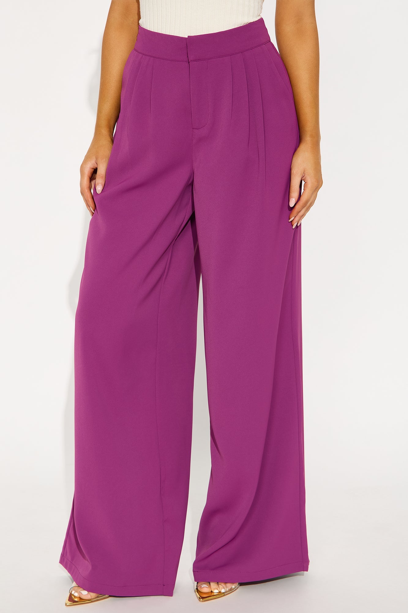 Candice Pleated Wide Leg Trouser Pant 33″ - Raspberry 