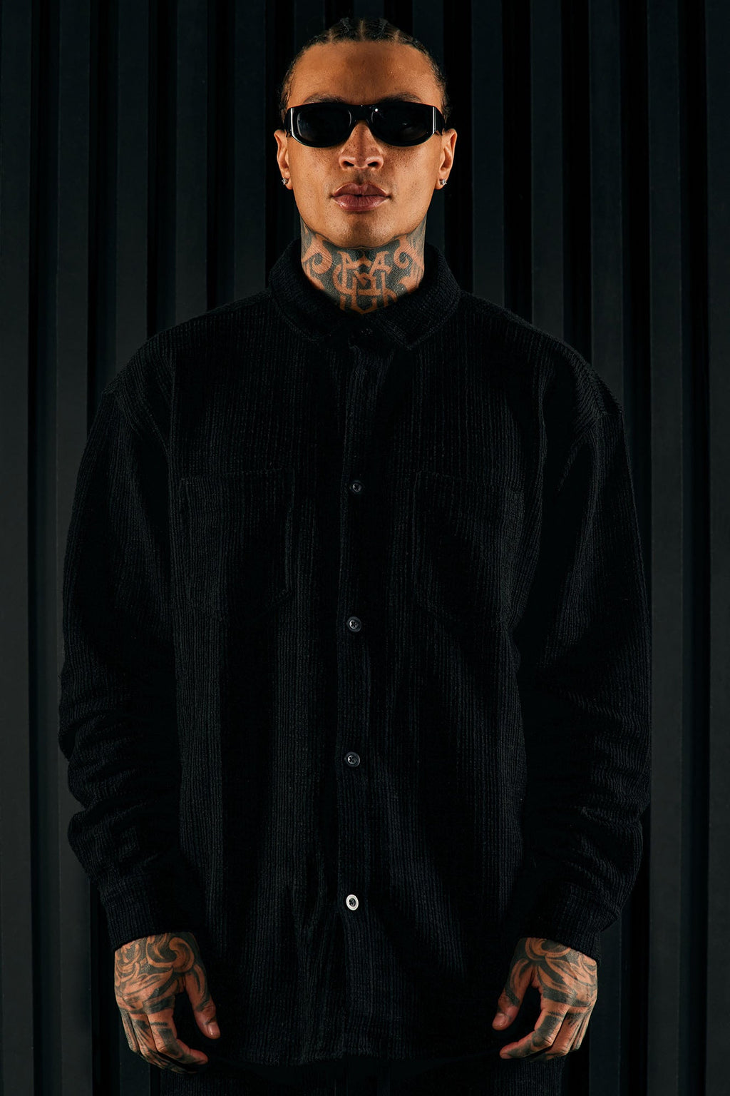 Dean Textured Long Sleeve Button Up Shirt - Black