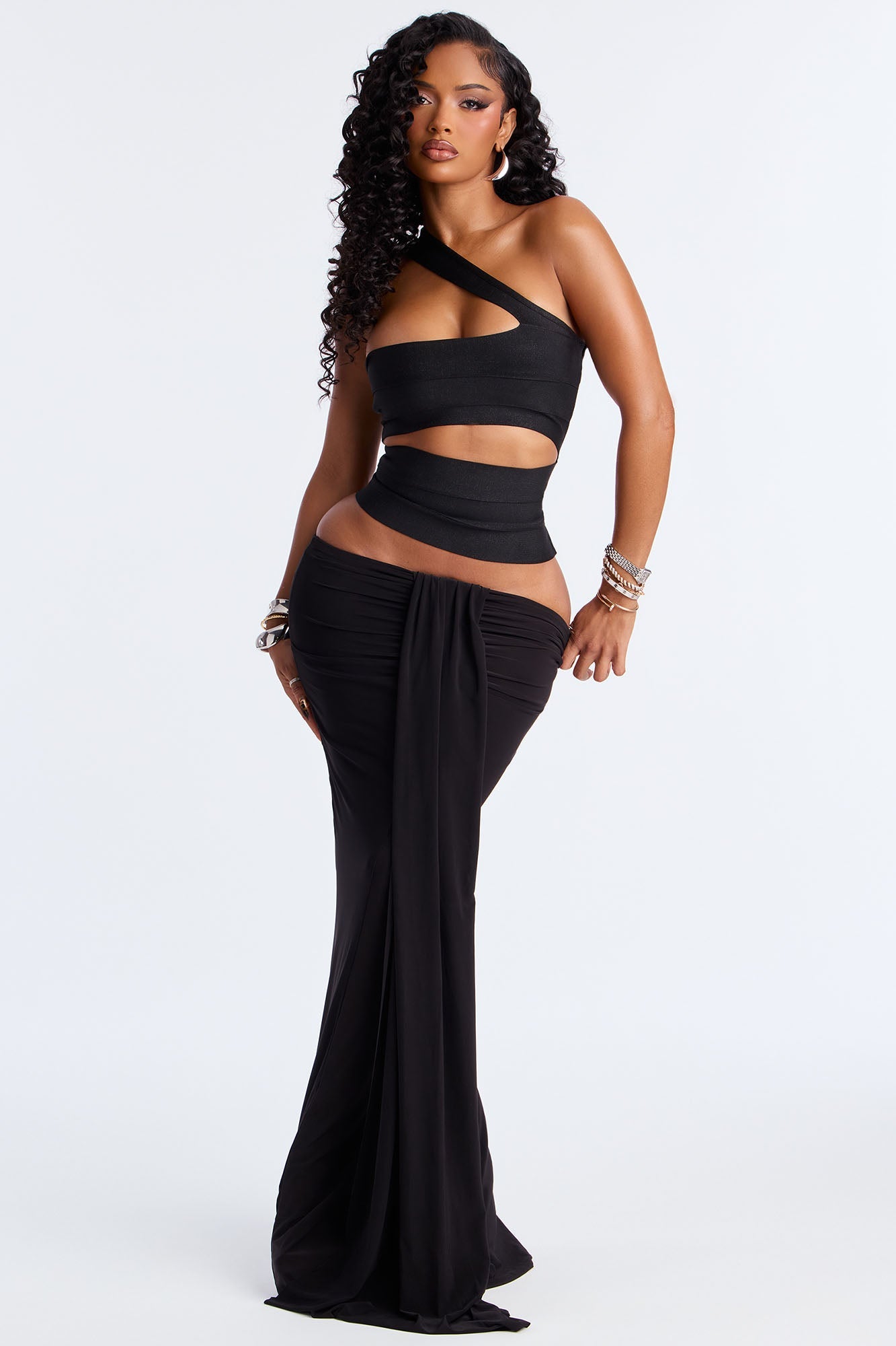 All Dressed Up Draped Maxi Skirt - Black