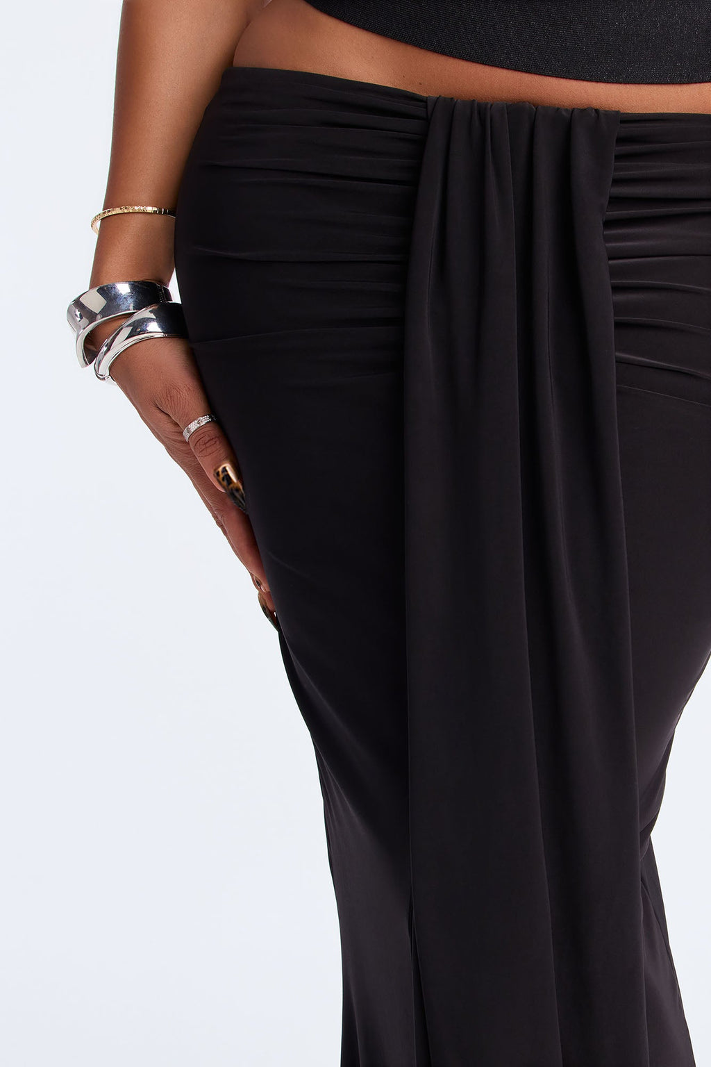 All Dressed Up Draped Maxi Skirt - Black