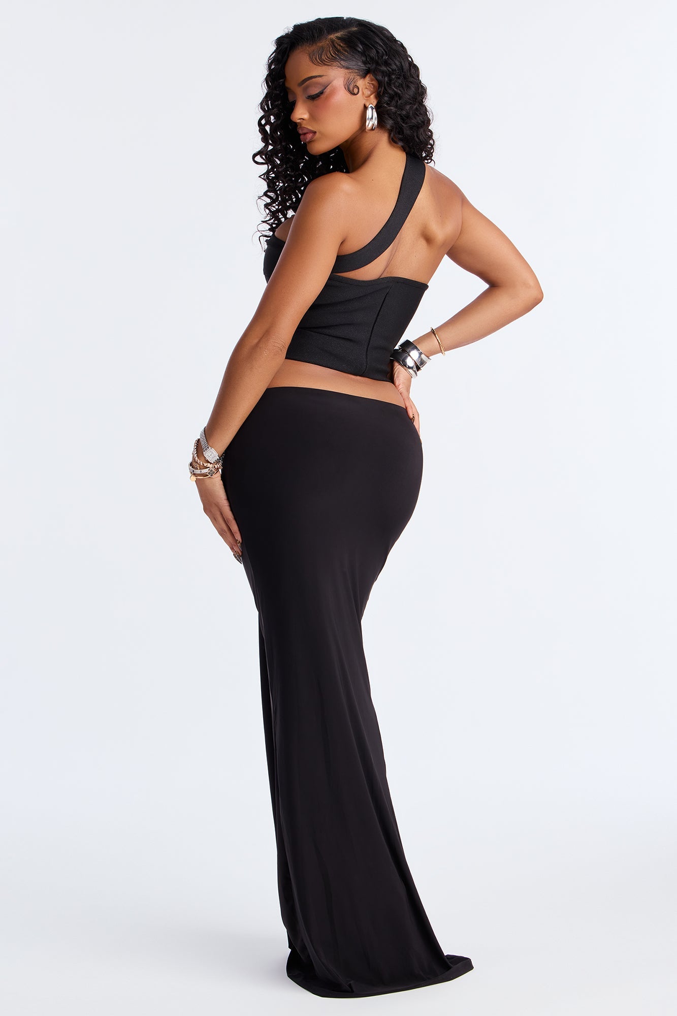 All Dressed Up Draped Maxi Skirt - Black