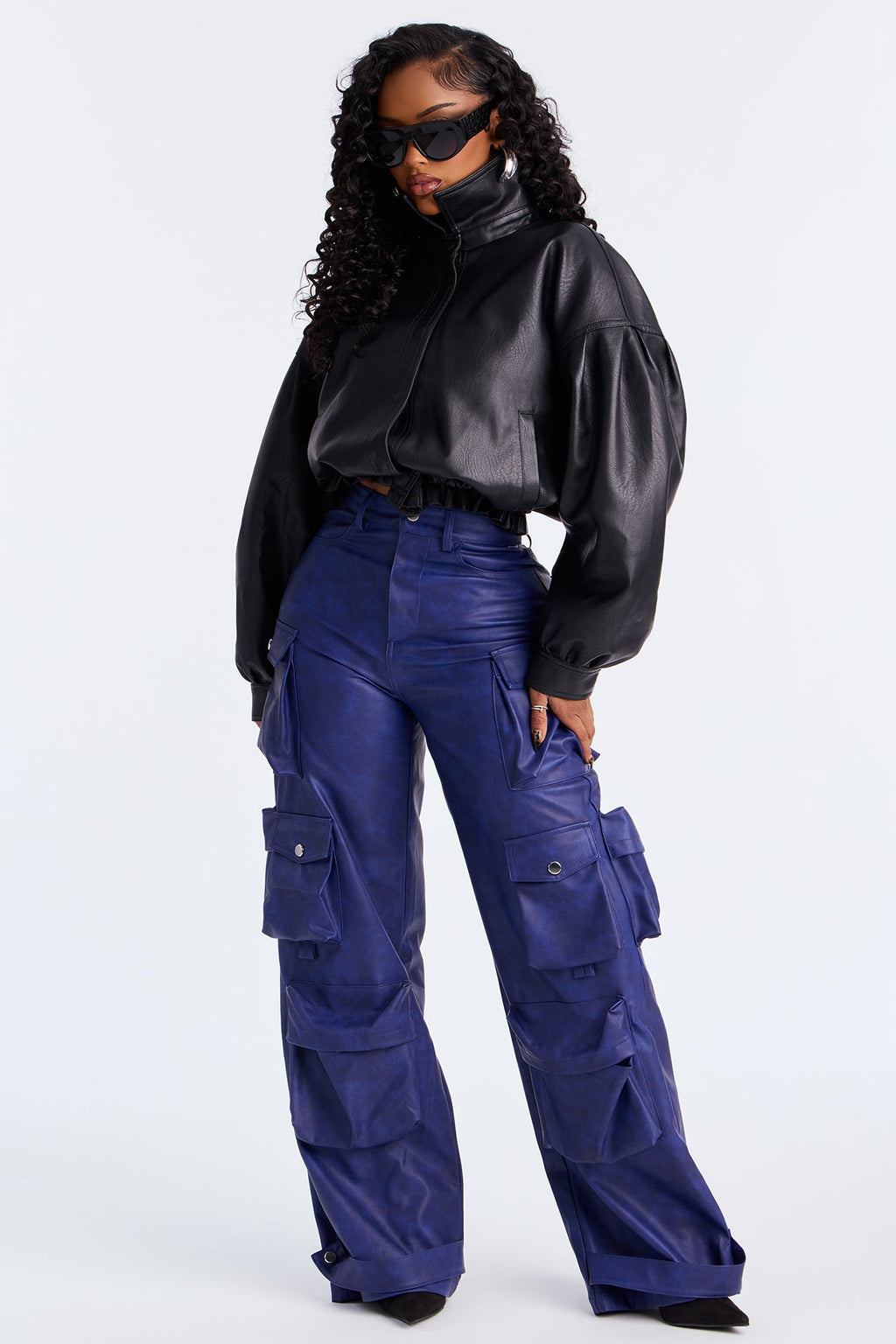 Weekend Warrior Washed Faux Leather Cargo Pant - Blue 