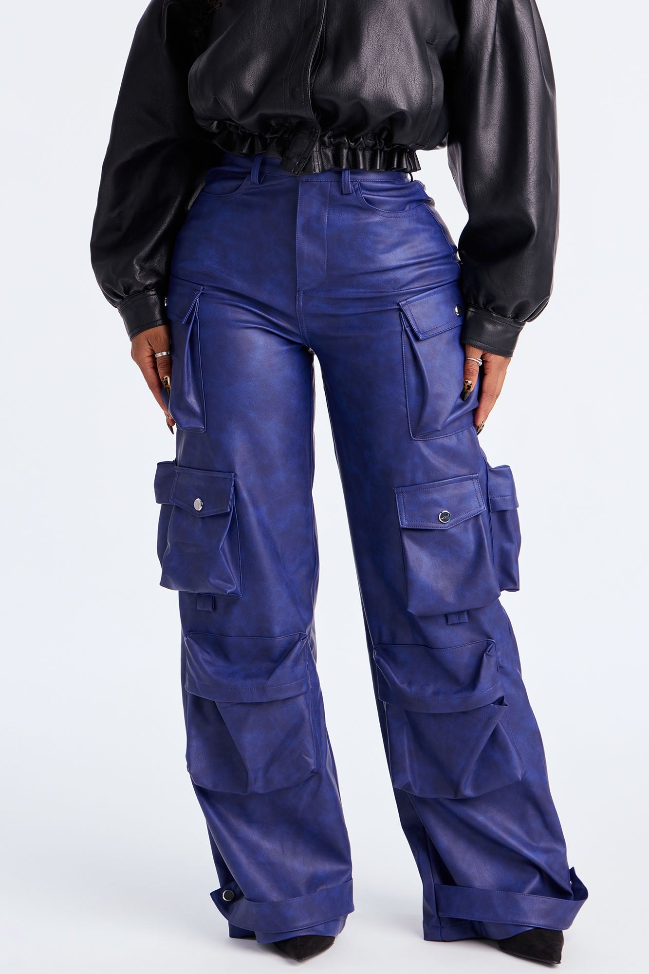 Weekend Warrior Washed Faux Leather Cargo Pant - Blue 