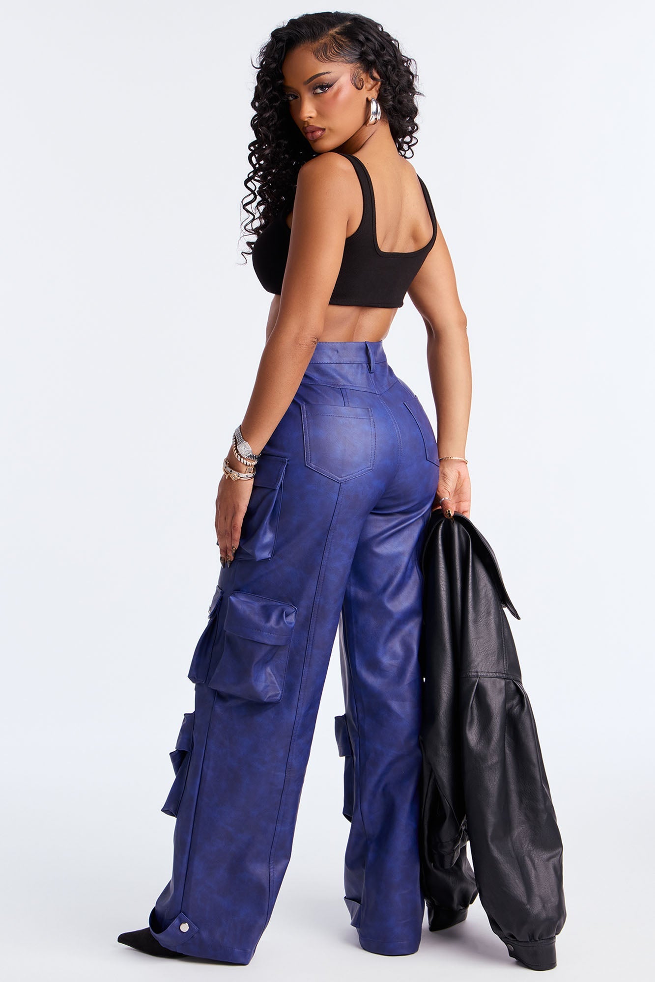 Weekend Warrior Washed Faux Leather Cargo Pant - Blue 