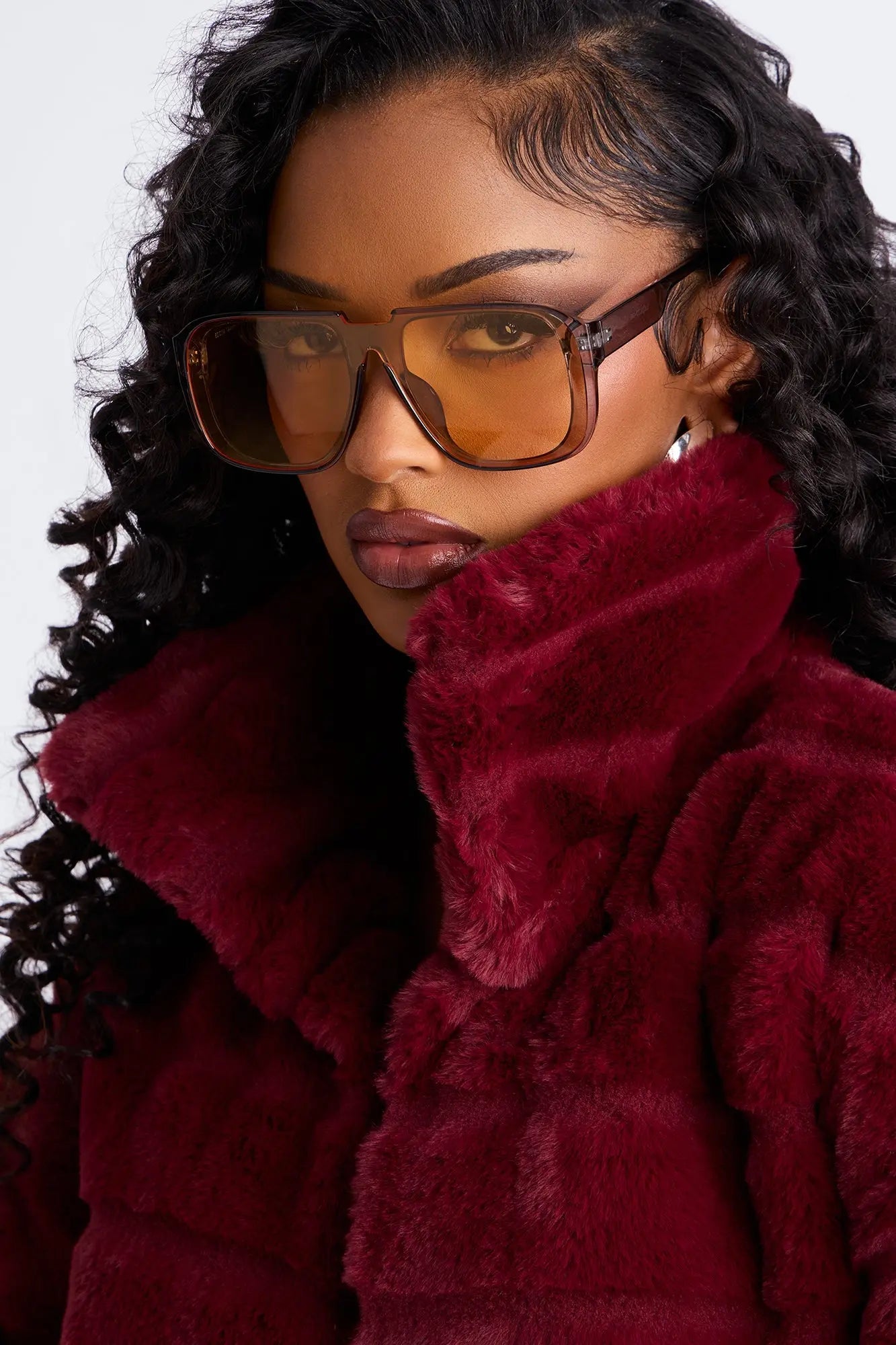 Paloma Faux Fur Trench Coat - Burgundy 