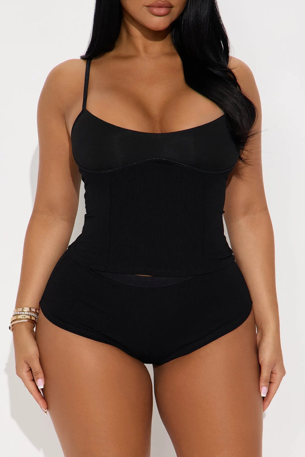 Comfortable With You Cami Panty Ribbed Underwire 2 Piece Set - Black 