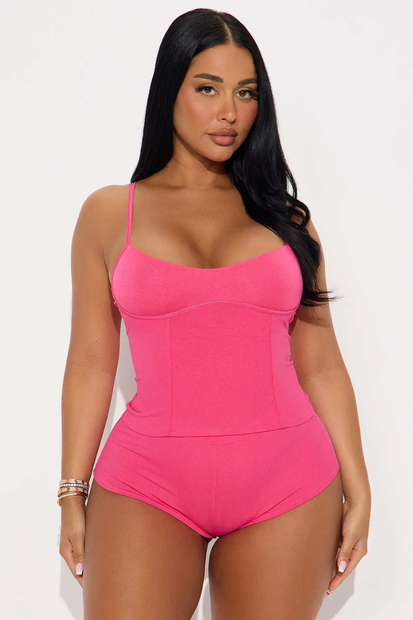 Comfortable With You Cami Panty Ribbed Underwire 2 Piece Set - Fuchsia 