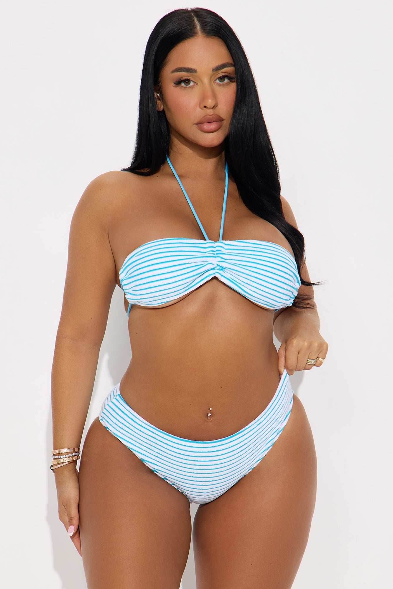 Johanna Stripe Terry 3 Piece Bikini & Skirt Set - Blue/combo 