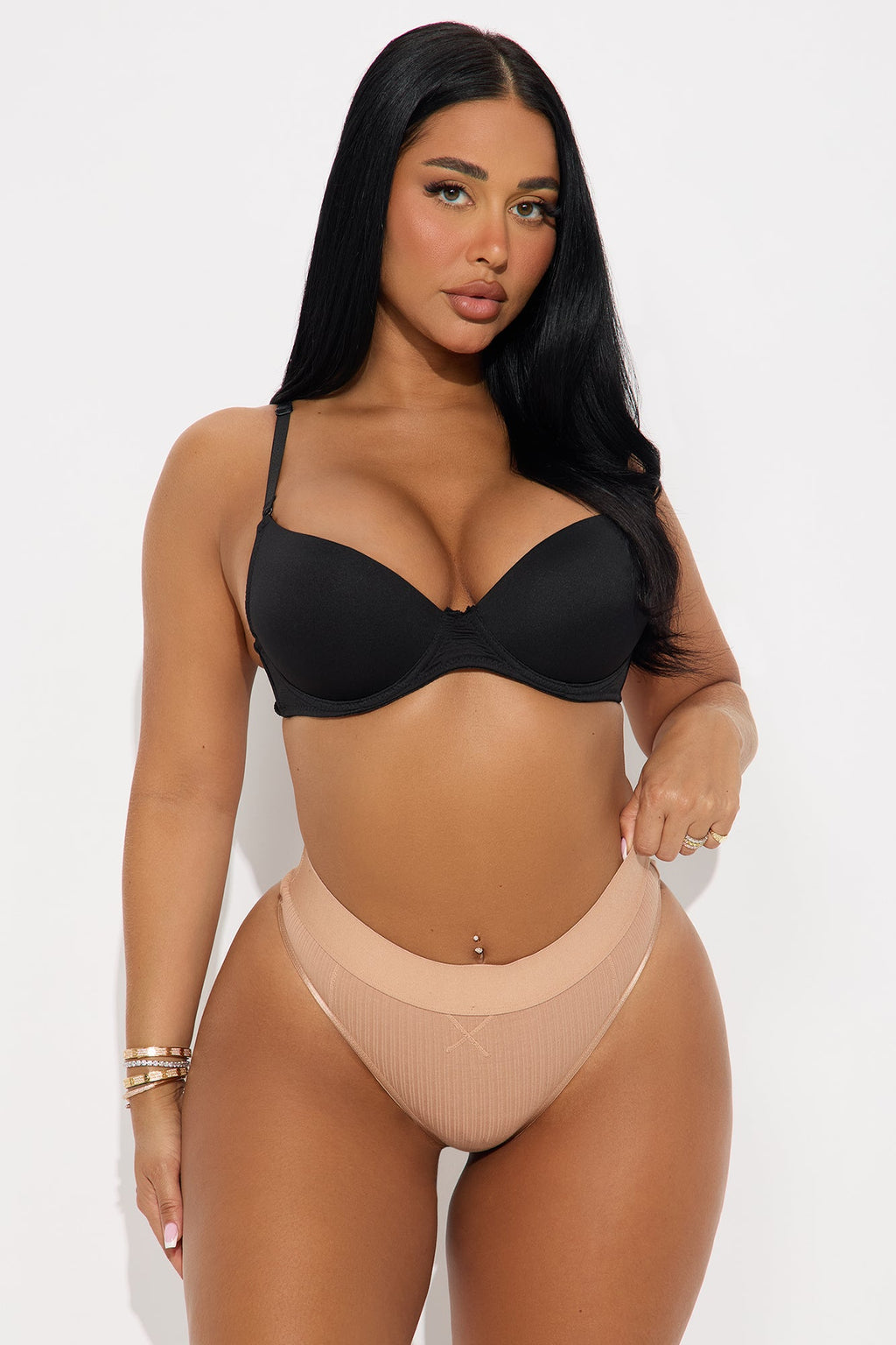 Cotton Stretch Ribbed Hipster Thong - Brown