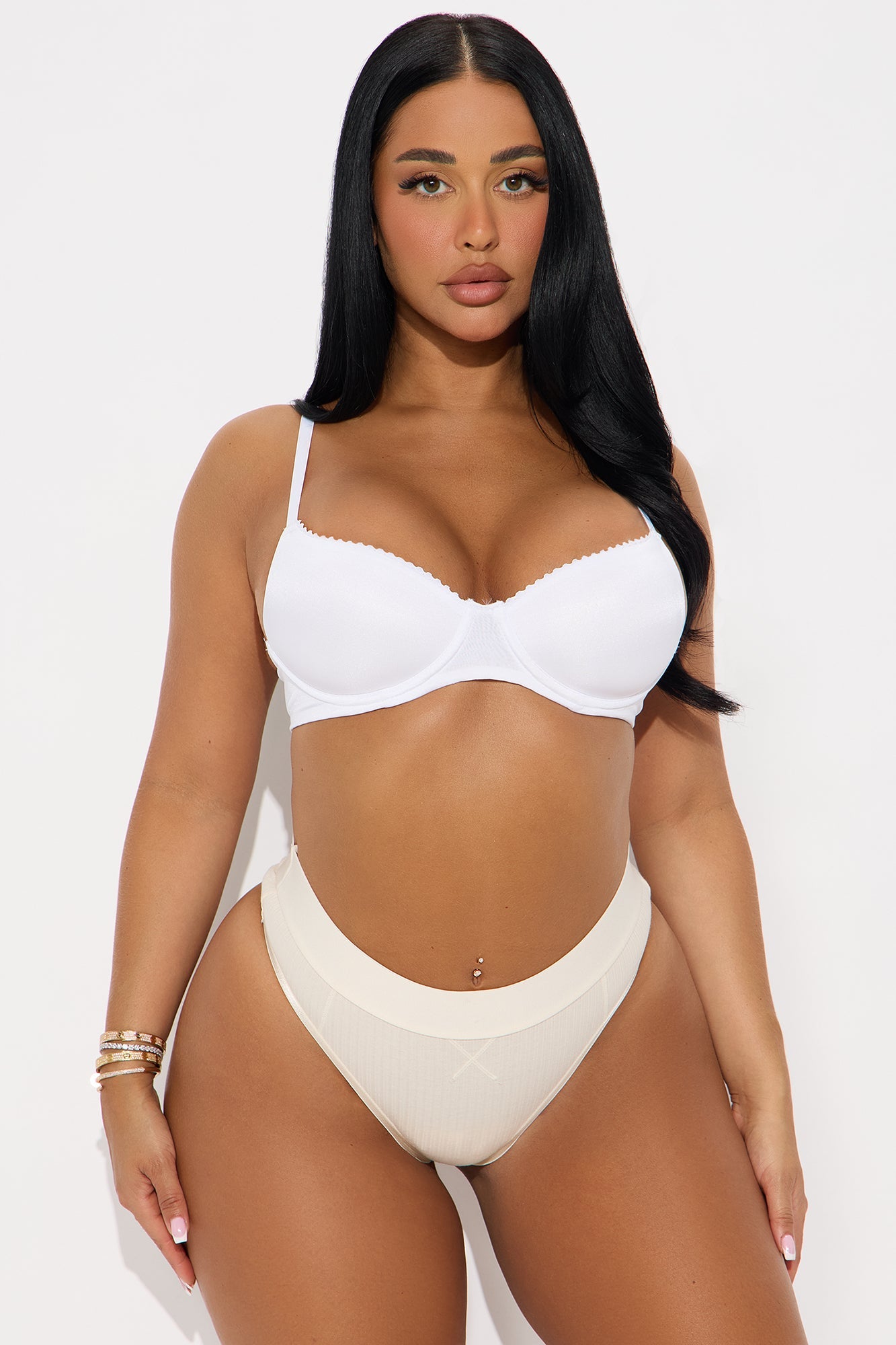 Cotton Stretch Ribbed Hipster Thong - Nude