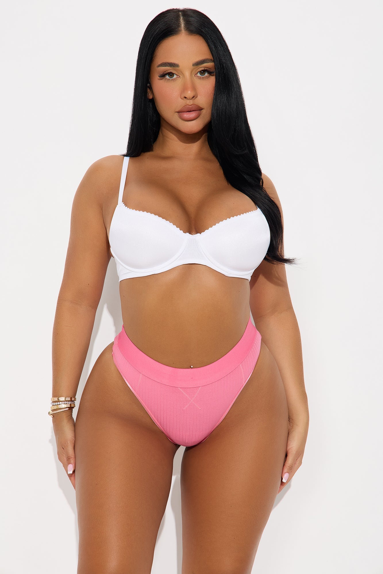 Cotton Stretch Ribbed Hipster Thong - Pink