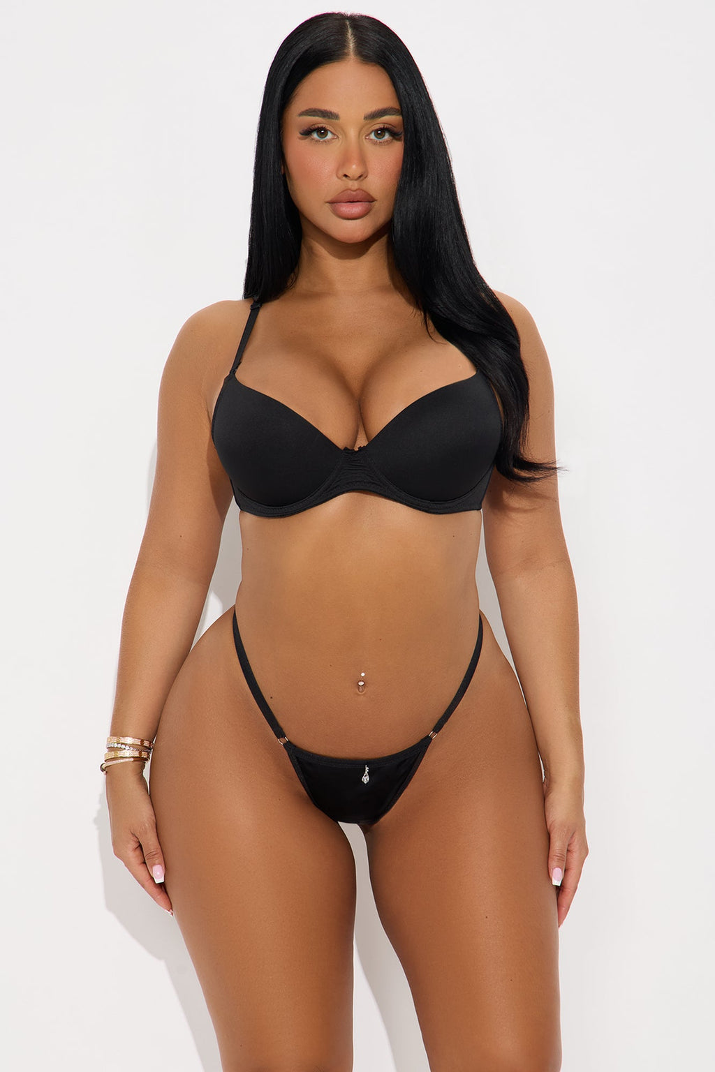 Take A Chain On Me Satin Rhinestone Chain Thong - Black 