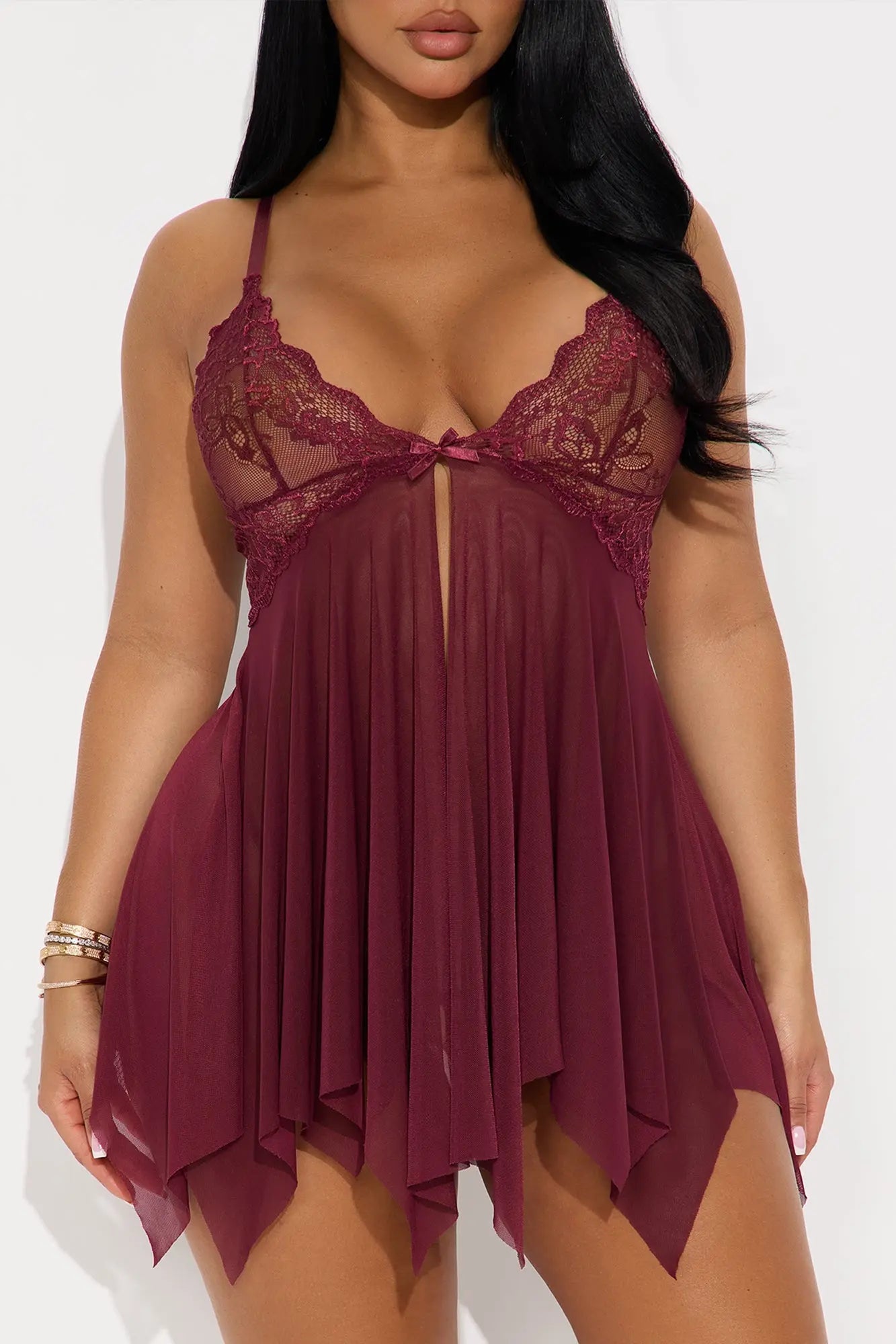 Tired Of Teasing Flyaway Babydoll - Burgundy 