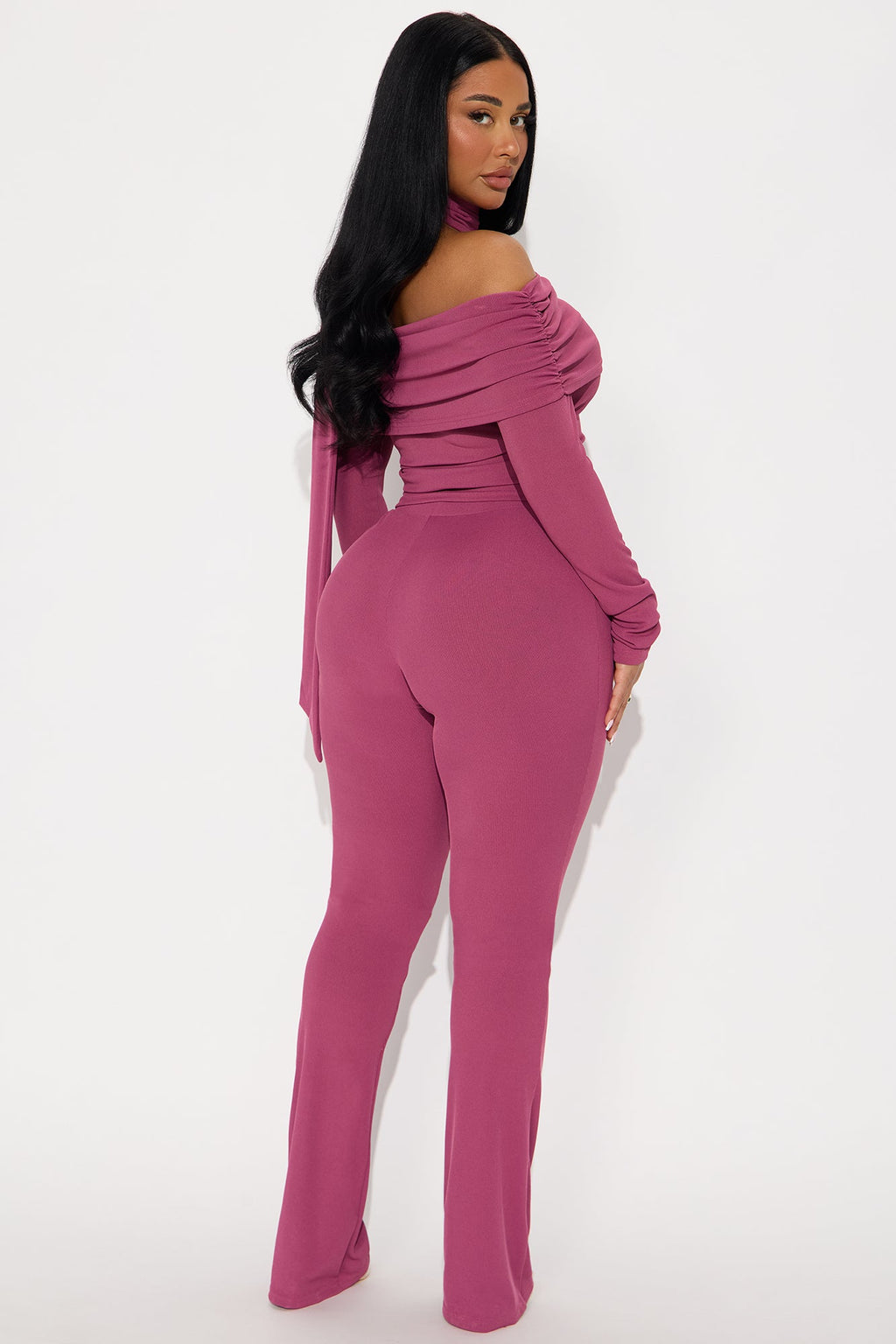 Ella Scarf Off Shoulder 3 Piece Pant Set - Magenta