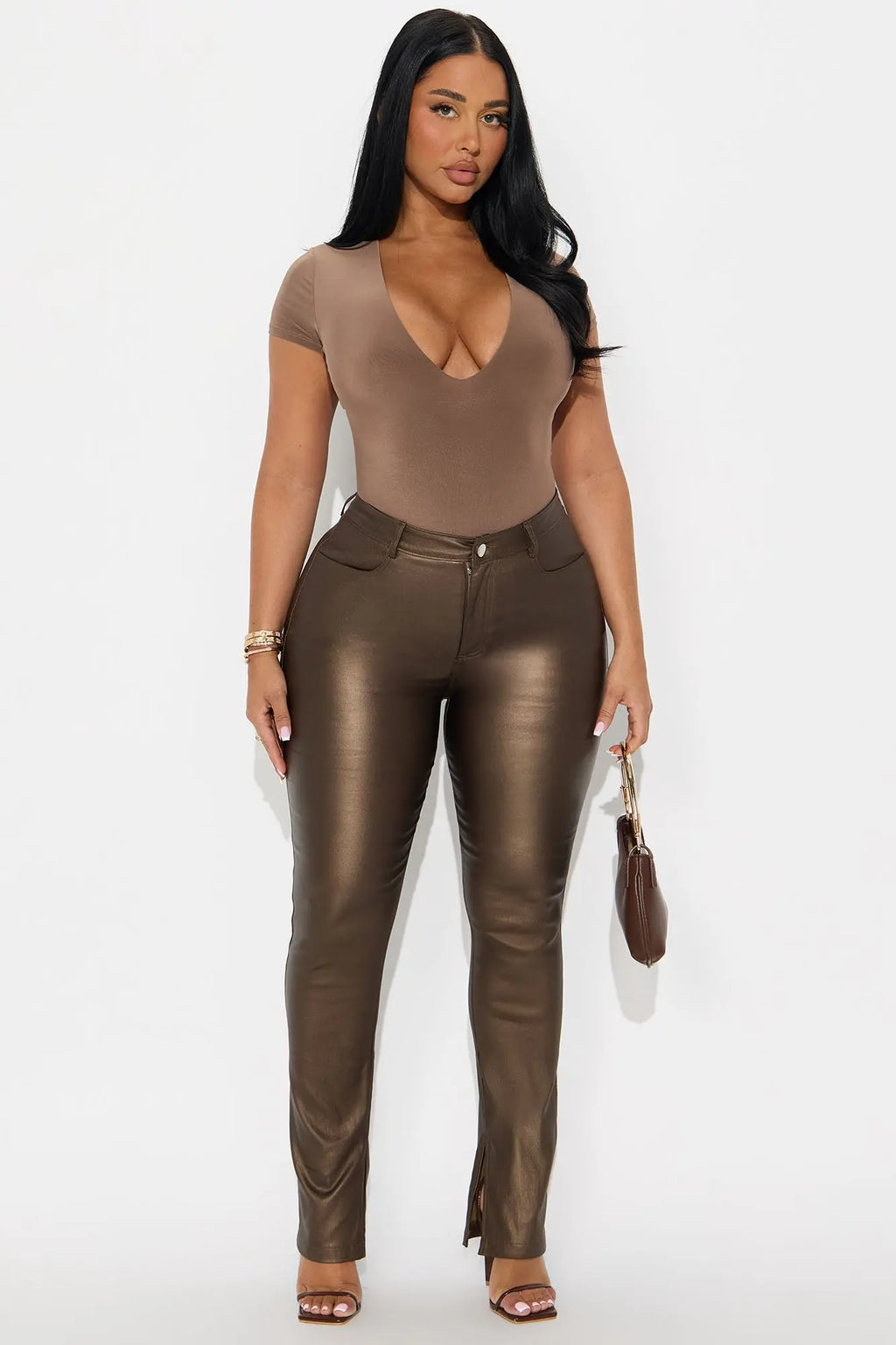 Gia Faux Leather Skinny Pant - Bronze 