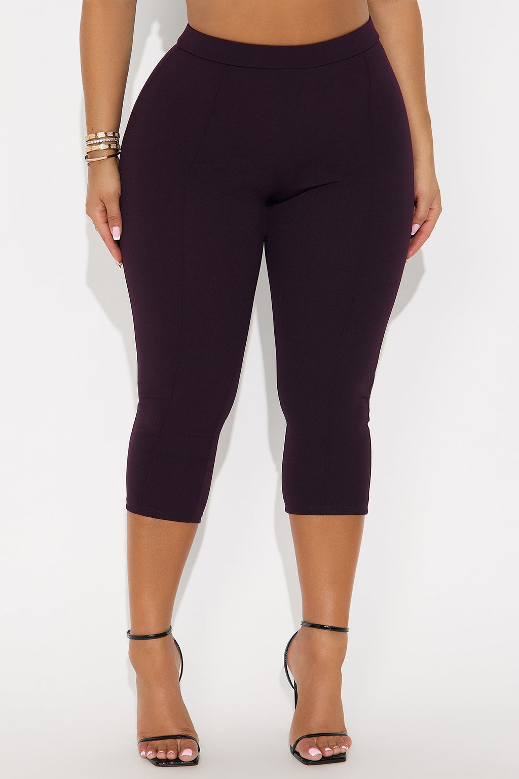 Brenda Mid Rise Knit Crepe Pintuck Capri Legging 21″ - Plum