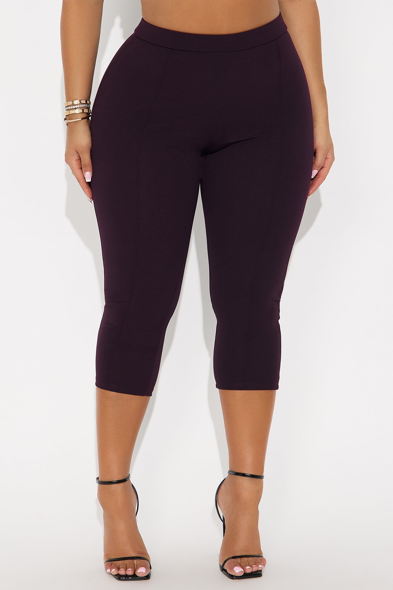 Brenda Mid Rise Knit Crepe Pintuck Capri Legging 21″ - Plum