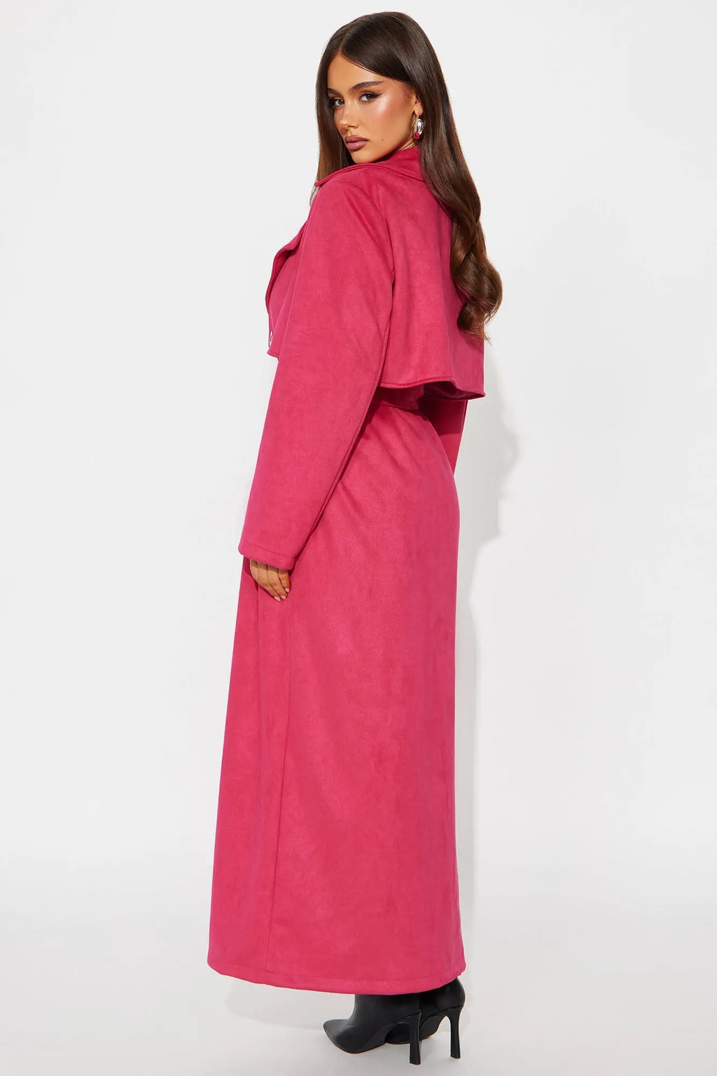 Topic of Conversation Faux Suede Trench Coat - Fuchsia 