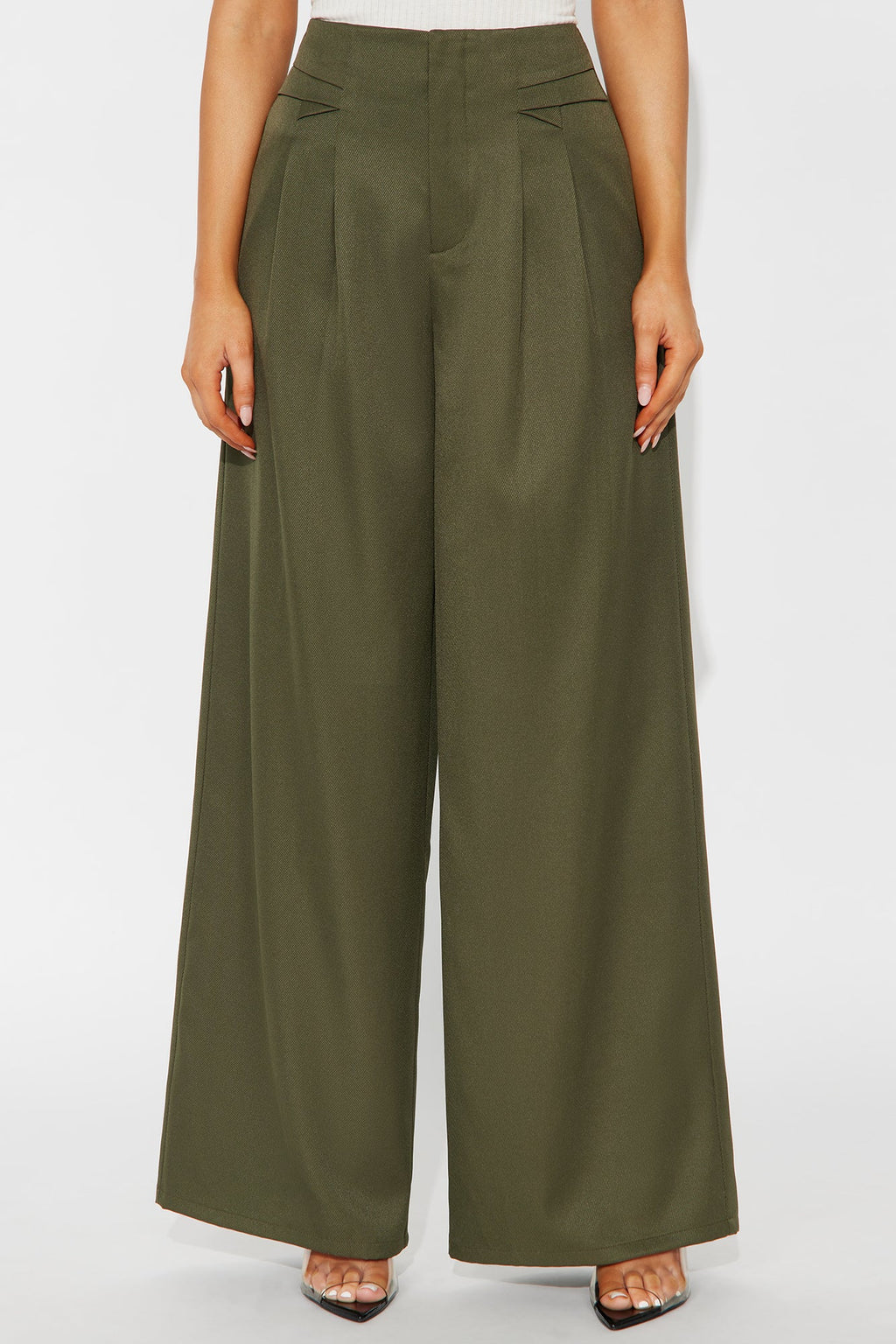 Level You Up Wide Leg Twill Pant 32″ - Olive 
