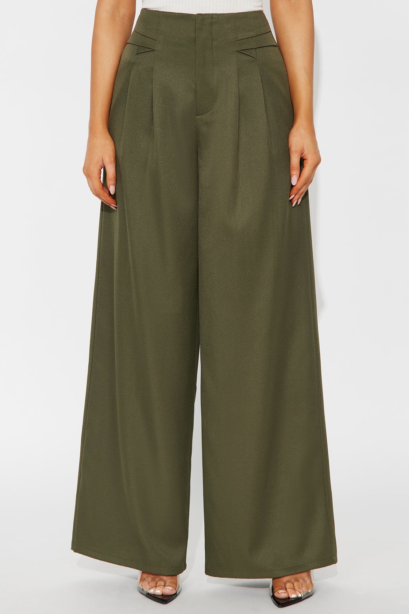 Level You Up Wide Leg Twill Pant 32″ - Olive 