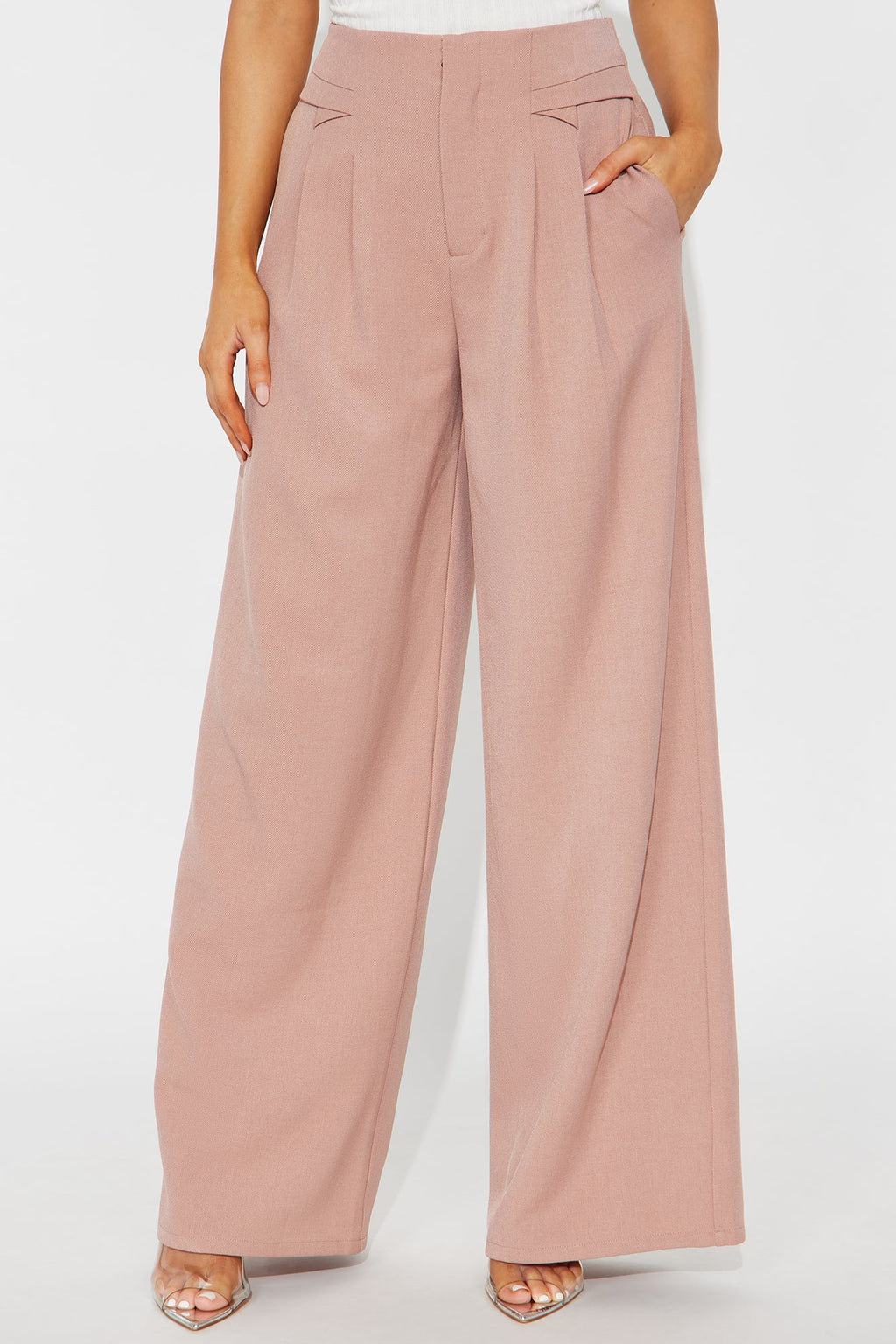 Level You Up Wide Leg Twill Pant 32″ - Mauve 