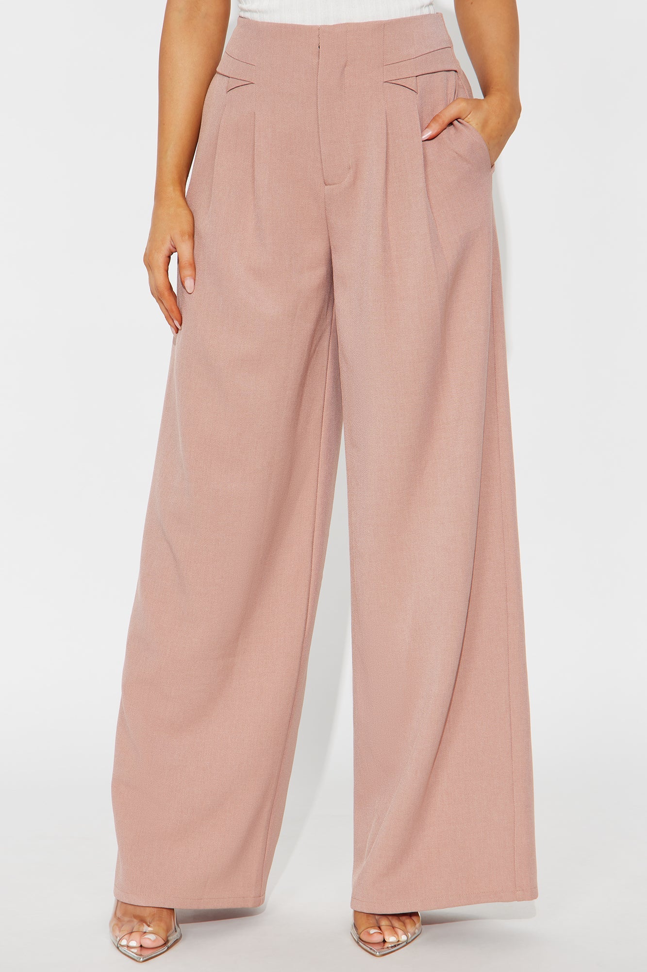 Level You Up Wide Leg Twill Pant 32″ - Mauve 